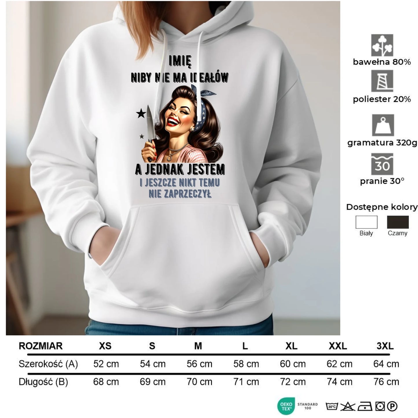 Bluza damska z kapturem - Niby nie ma ideałów - personalizowana DZ01 - StoryCups.pl