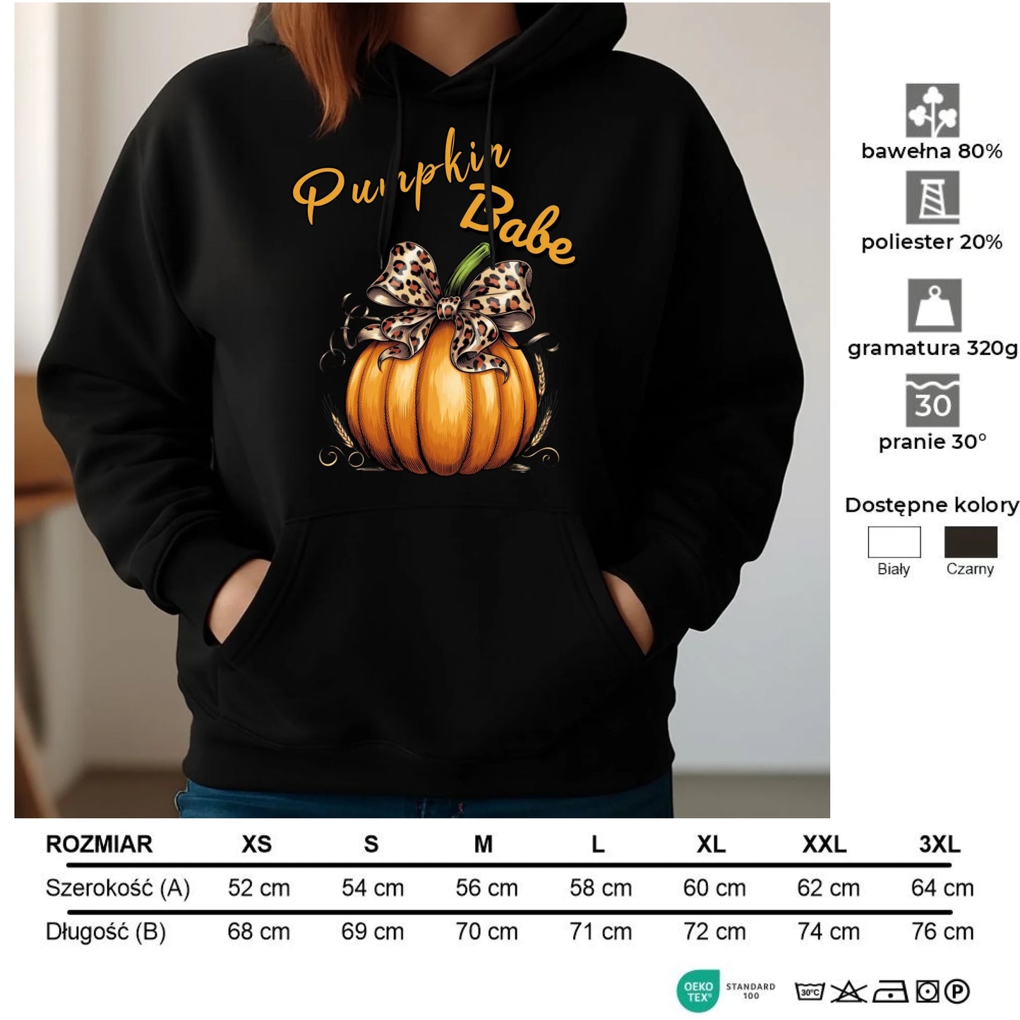Bluza damska z kapturem jesienna - Pumpkin Babe - dla miłośniczki dyni JS33