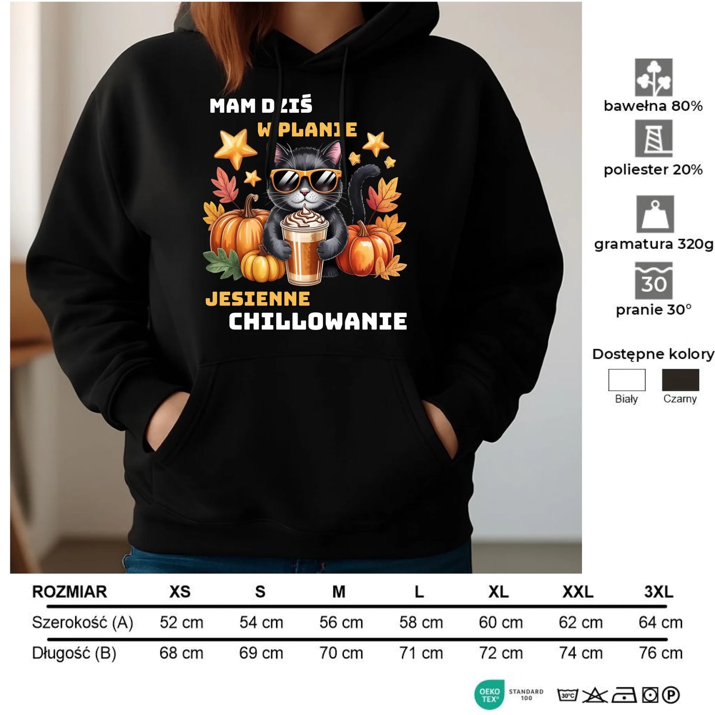 Bluza damska z kapturem jesienna - Mam dziś w planie jesienne chillowanie JS34