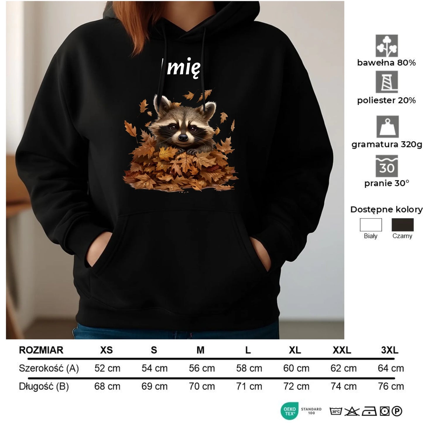 Bluza damska z kapturem jesienna - Szop w liściach - personalizowana JS24