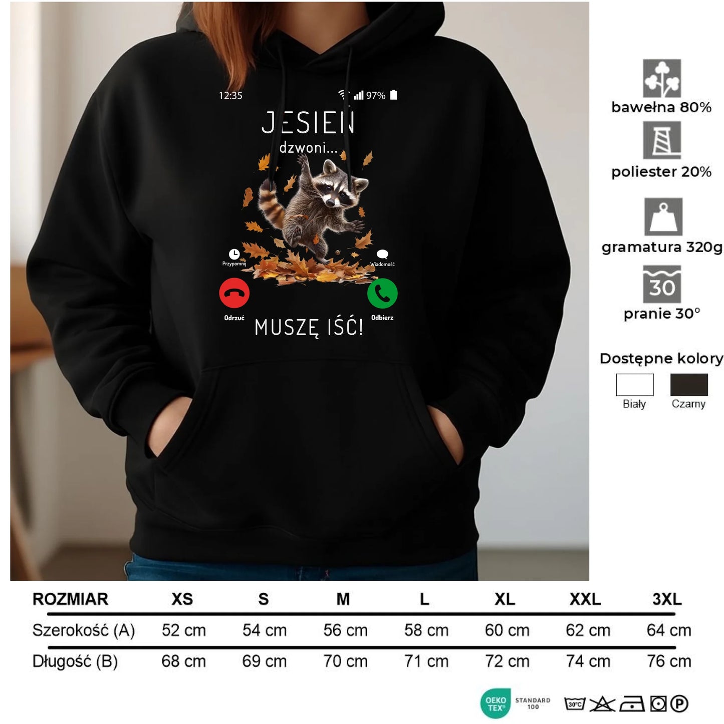 Bluza damska z kapturem jesienna - Jesień dzwoni muszę iść JS18 - StoryCups.pl