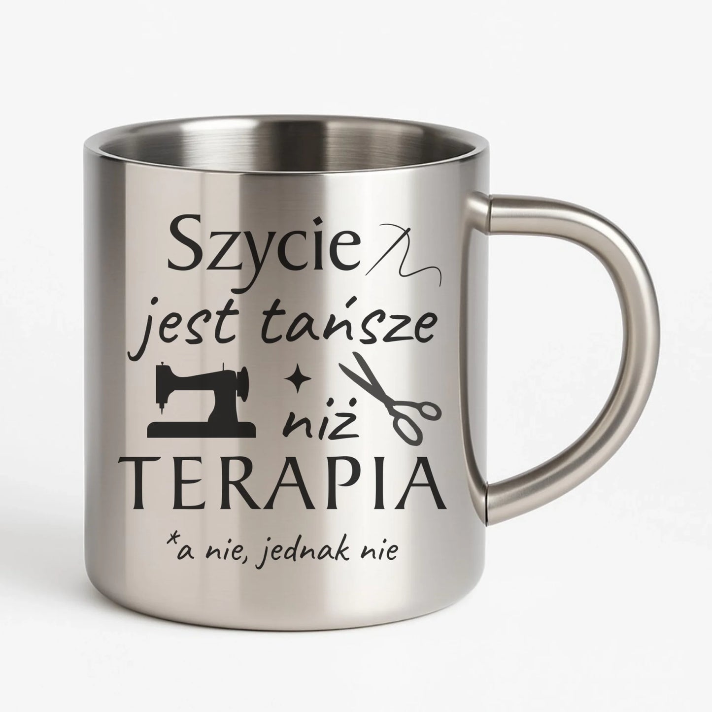 Kubek metalowy szyciowy dla krawcowej - Szycie tańsze niż terapia HS04