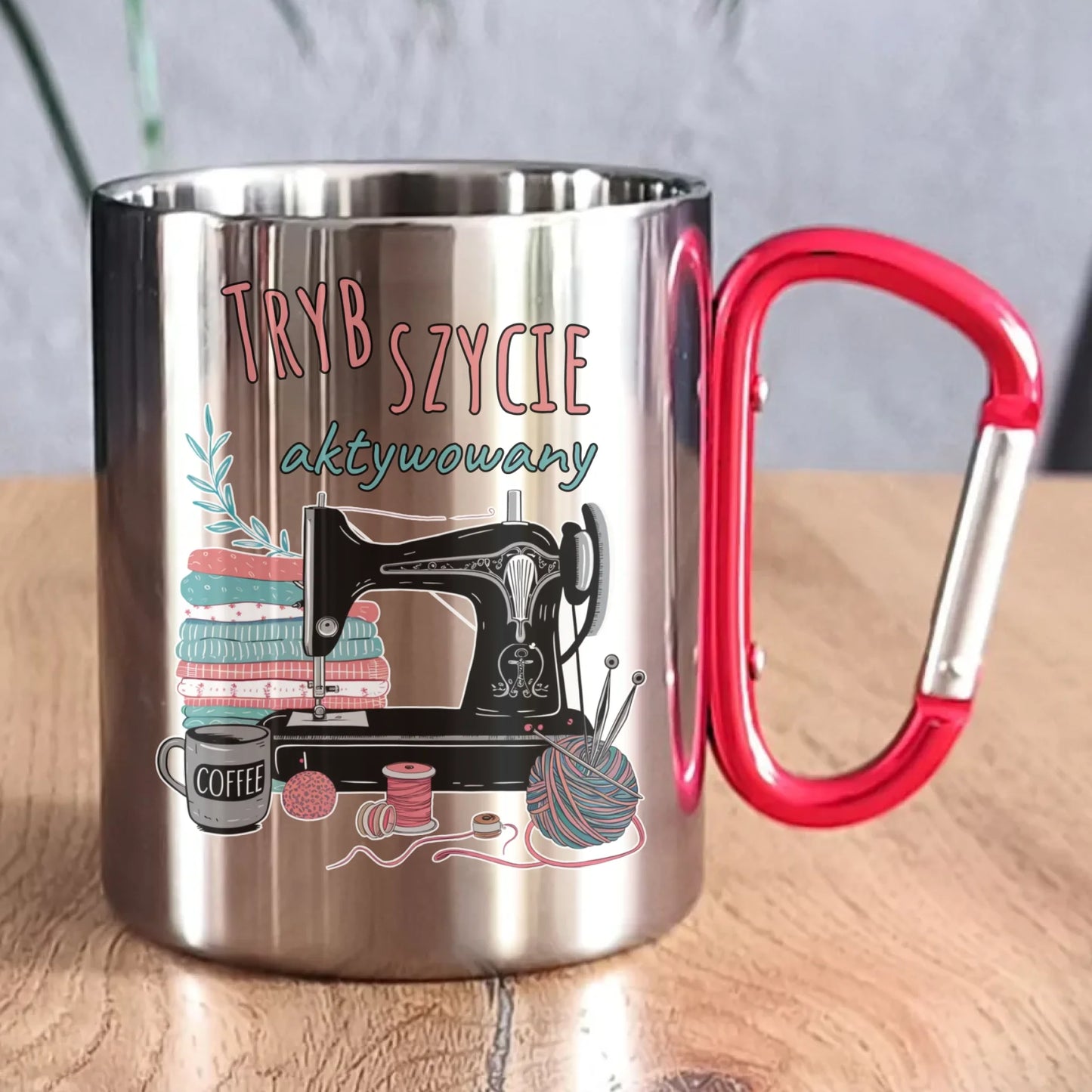 Kubek metalowy szyciowy dla krawcowej - Tryb szycie aktywowany HS06 - StoryCups.pl