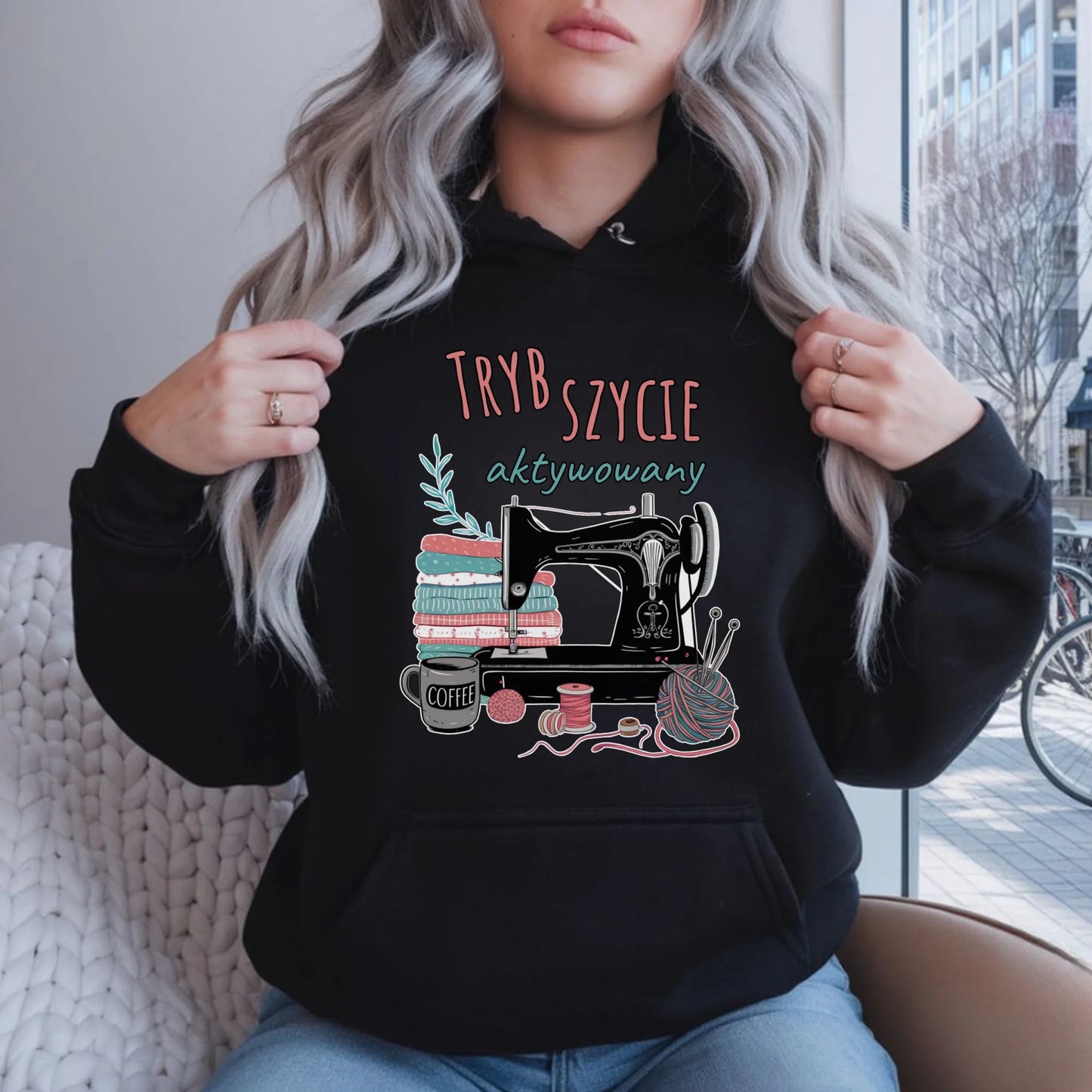 Bluza damska z kapturem szyciowa dla krawcowej - Tryb szycie aktywowany HS06