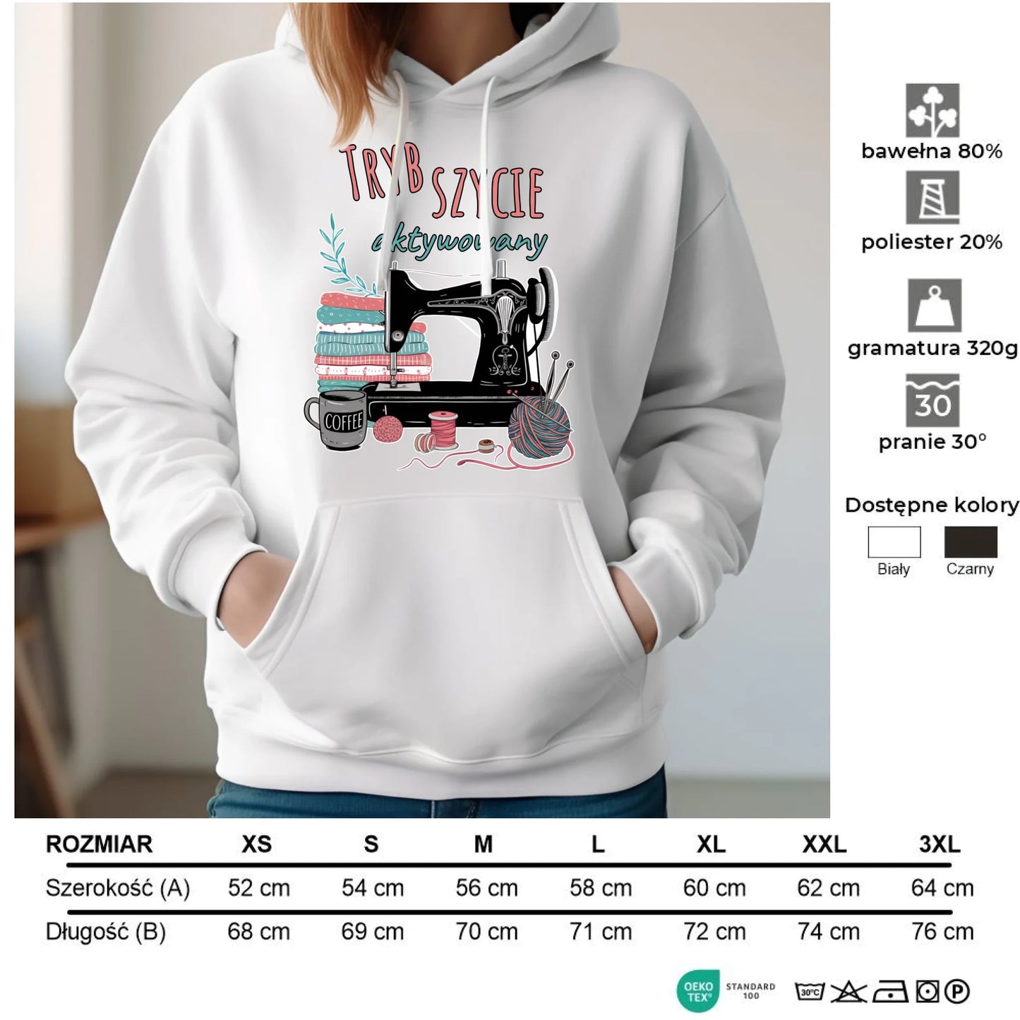 Bluza damska z kapturem szyciowa dla krawcowej - Tryb szycie aktywowany HS06