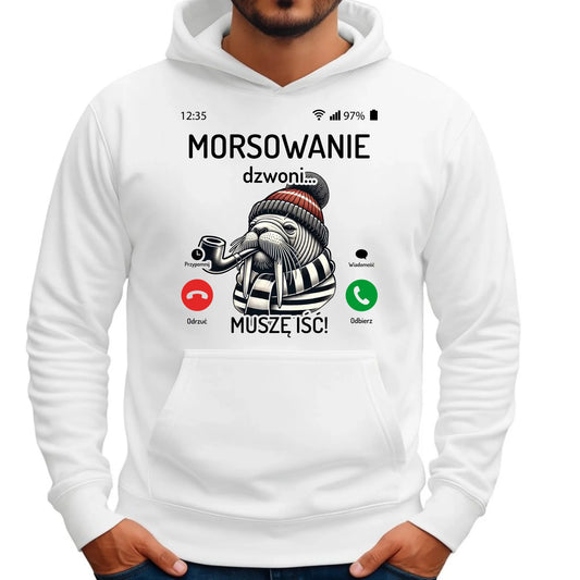 Bluza męska z kapturem - prezent dla morsa - Morsowanie dzwoni muszę iść - Mors HM19 - StoryCups.pl