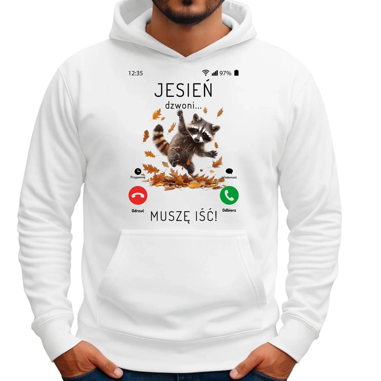 Bluza męska z kapturem jesienna - Jesień dzwoni muszę iść JS18 - StoryCups.pl