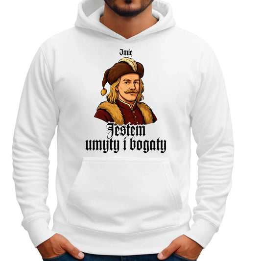Bluza męska z kapturem - Jestem umyty i bogaty - dla fanów serialu 1670 - personalizowana H60 - StoryCups.pl