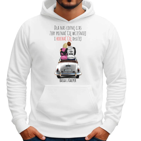 Bluza męska z kapturem dla par - prezent dla chłopaka - Cofnę czas - personalizowana W08 - StoryCups.pl