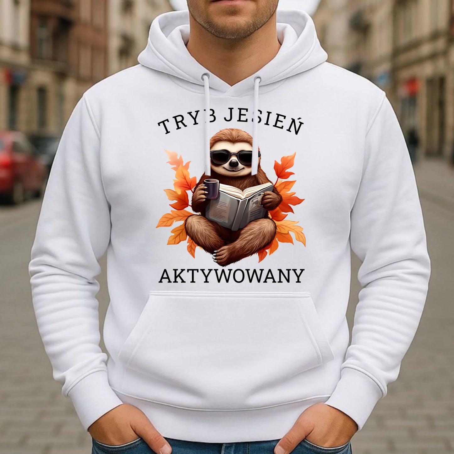 Bluza męska z kapturem jesienna - Leniwiec - Tryb jesień aktywowany JS23