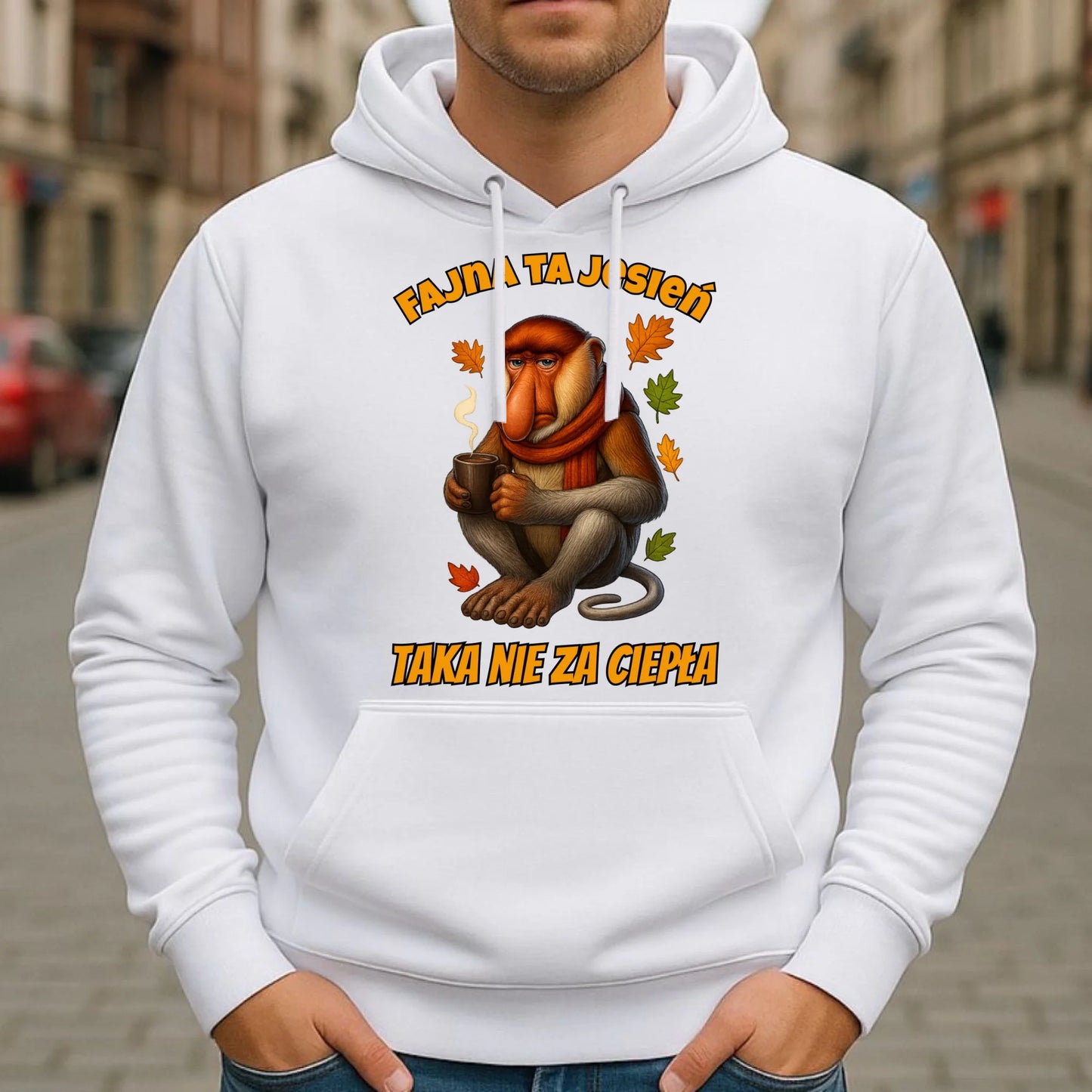 Bluza męska z kapturem jesienna - Janusz Nosacz - Fajna ta jesień, taka nie za ciepła JS21 - StoryCups.pl