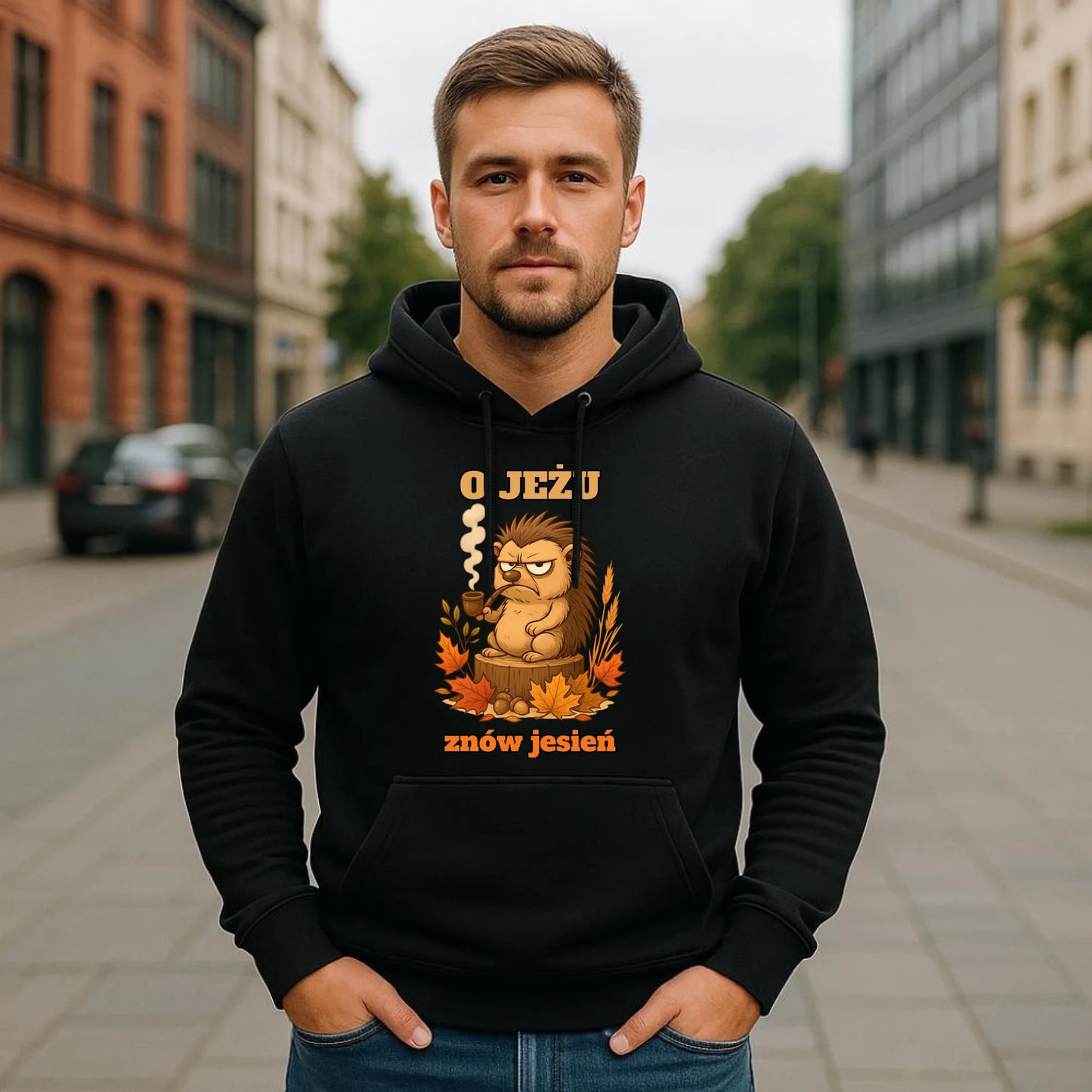 Bluza męska z kapturem jesienna - O jeżu znów jesień JS20 - StoryCups.pl