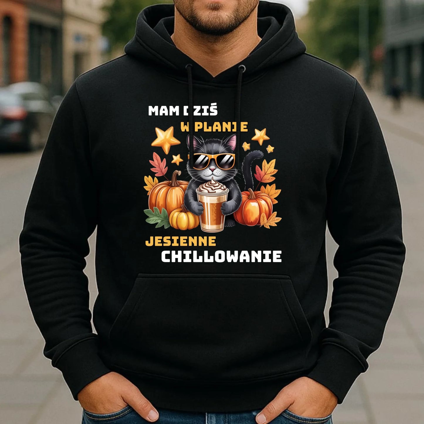 Bluza męska z kapturem jesienna - Mam dziś w planie jesienne chillowanie JS34