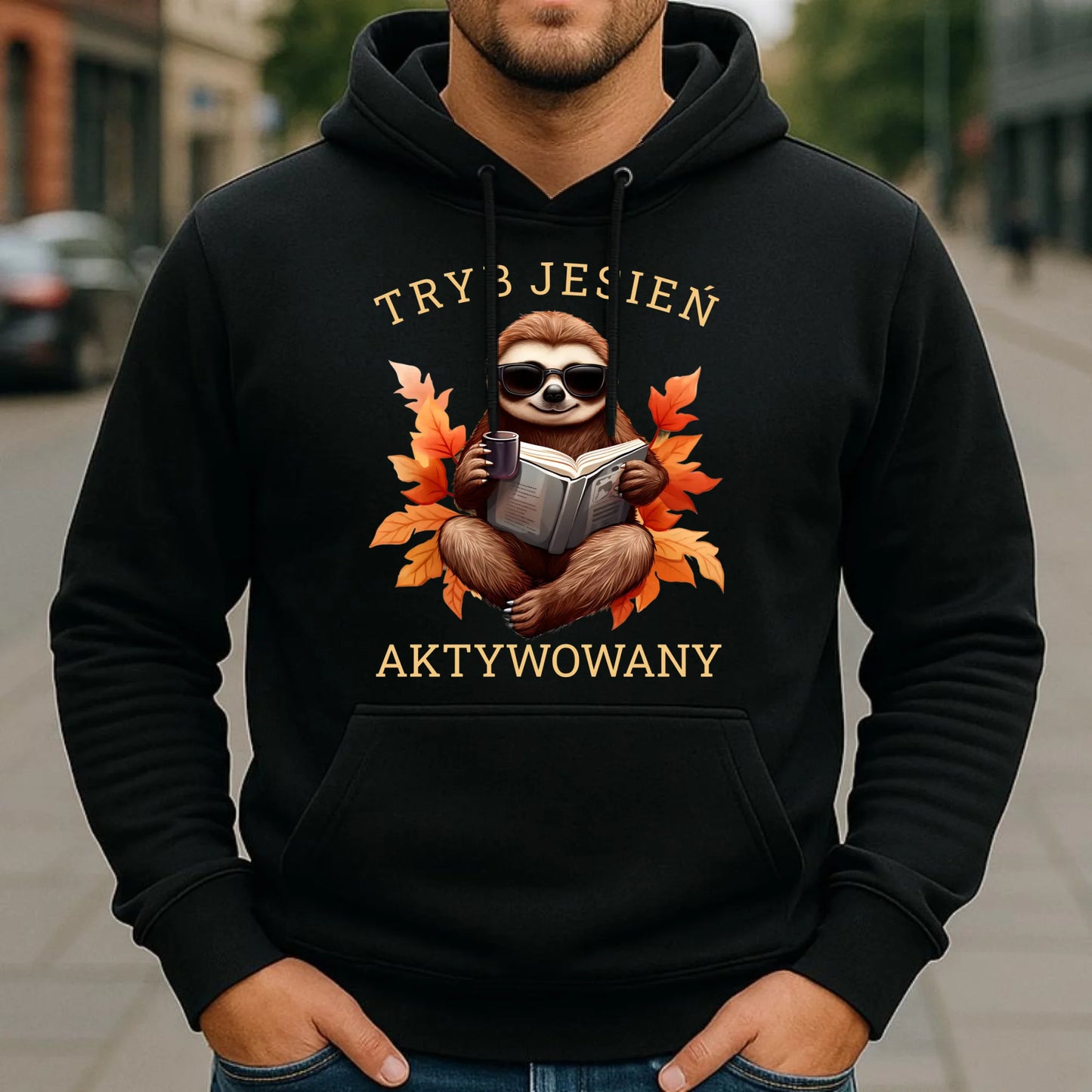 Bluza męska z kapturem jesienna - Leniwiec - Tryb jesień aktywowany JS23