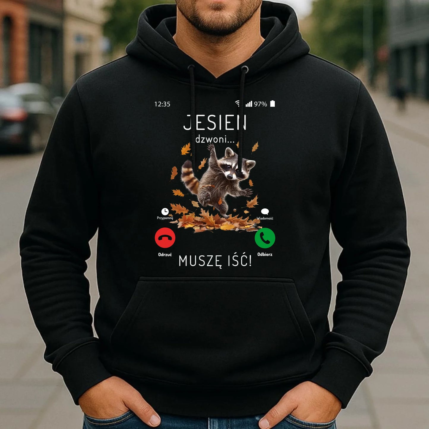 Bluza męska z kapturem jesienna - Jesień dzwoni muszę iść JS18 - StoryCups.pl