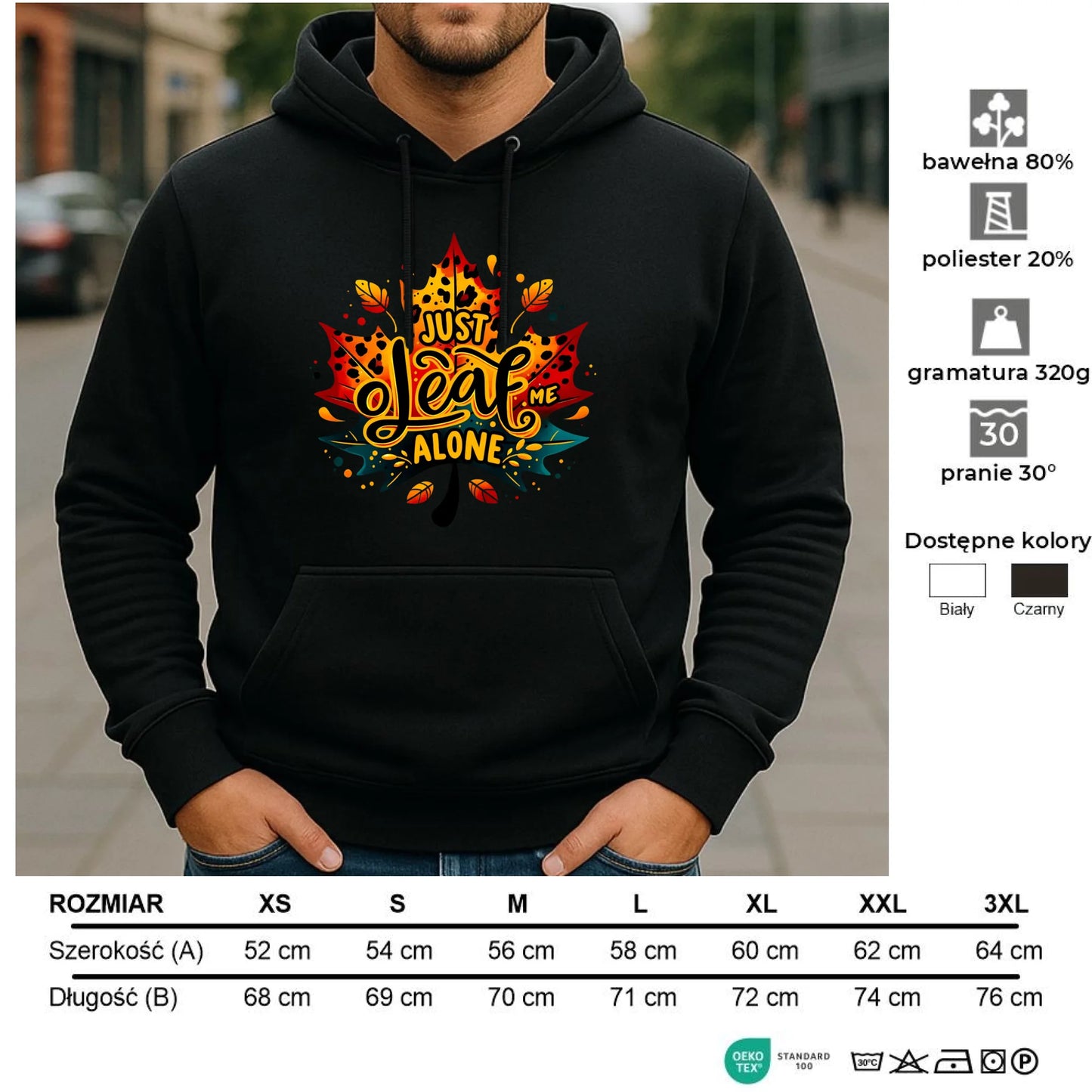 Bluza męska z kapturem jesienna - Just leaf me alone JS22