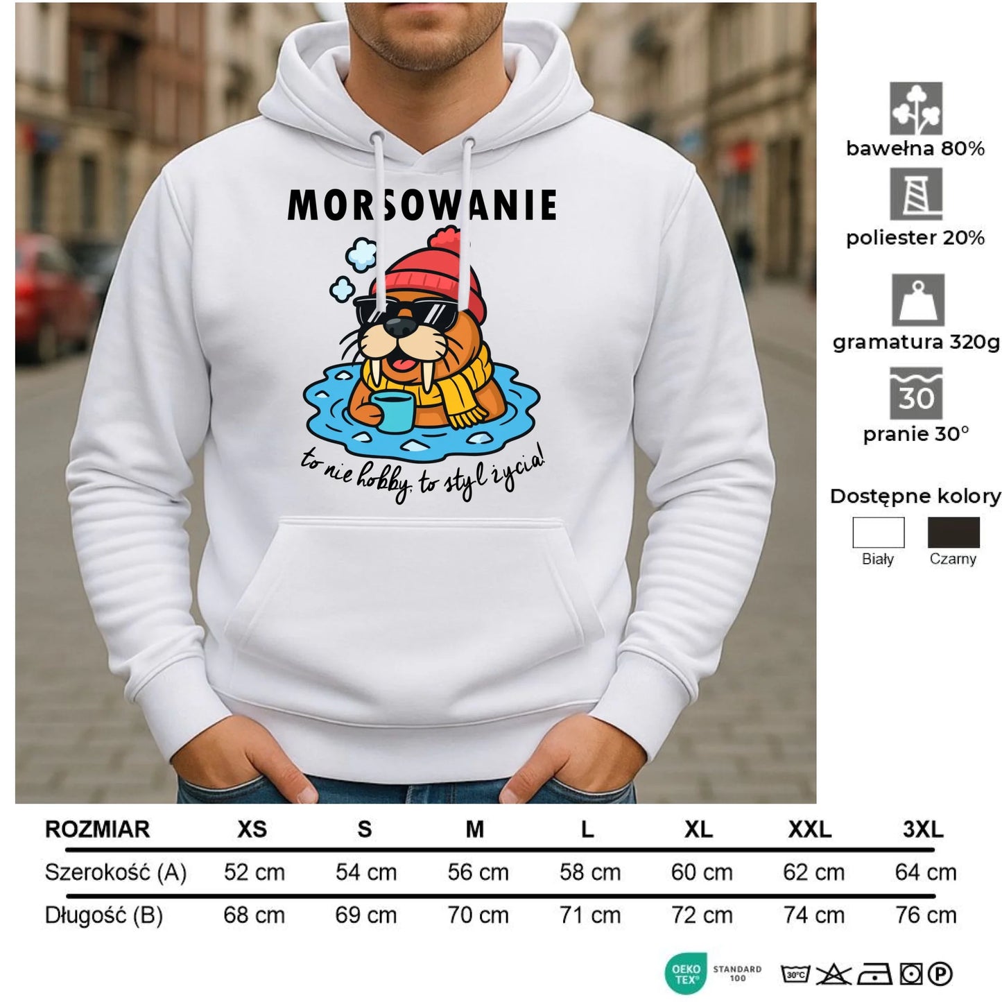 Bluza męska z kapturem - prezent dla morsa - Morsowanie to styl życia HM10 - StoryCups.pl