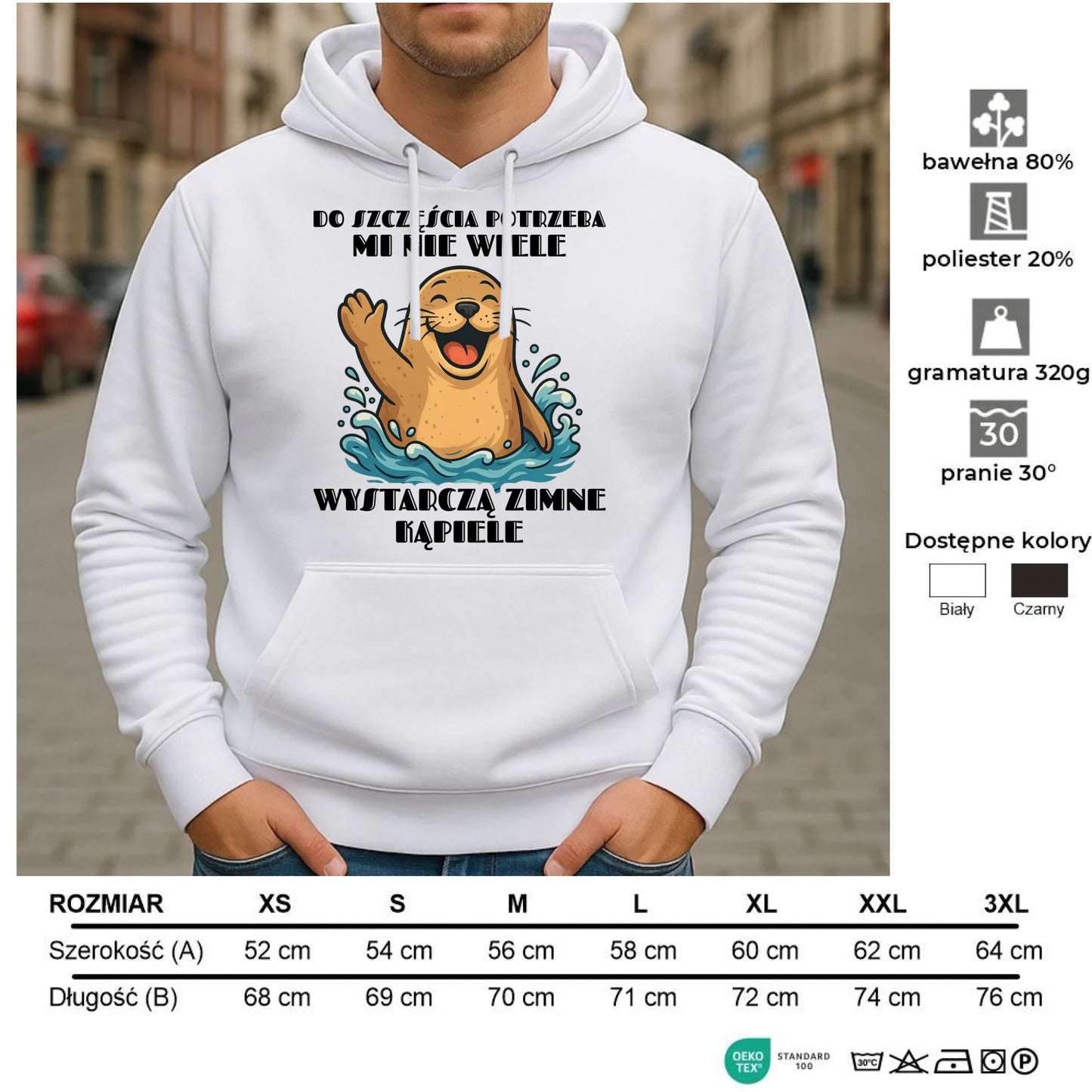 Bluza męska z kapturem - prezent dla morsa - Do szczęścia potrzeba mi nie wiele HM06 - StoryCups.pl