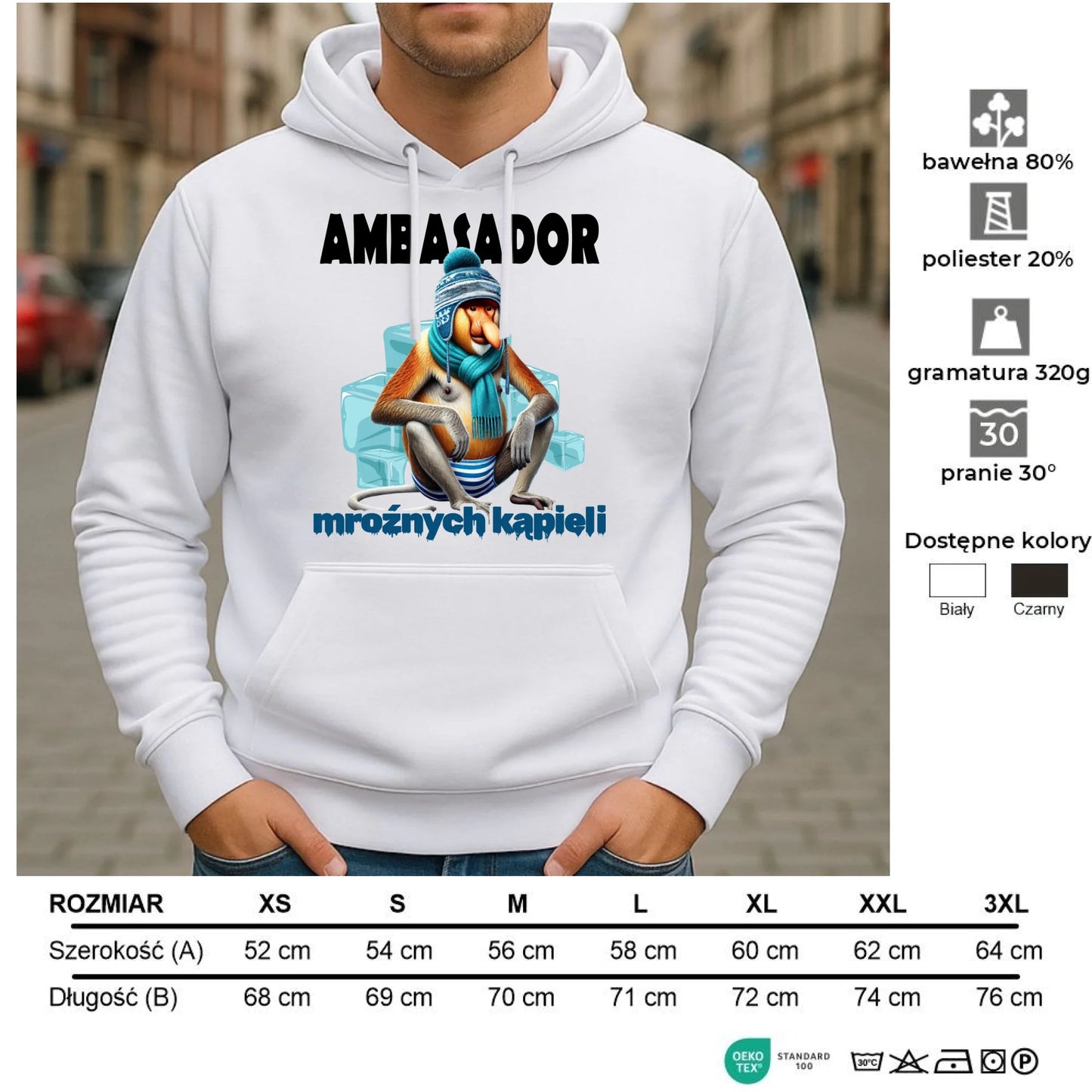 Bluza męska z kapturem - prezent dla morsa - Janusz Nosacz Mors - Ambasador mroźnych kąpieli HM03 - StoryCups.pl