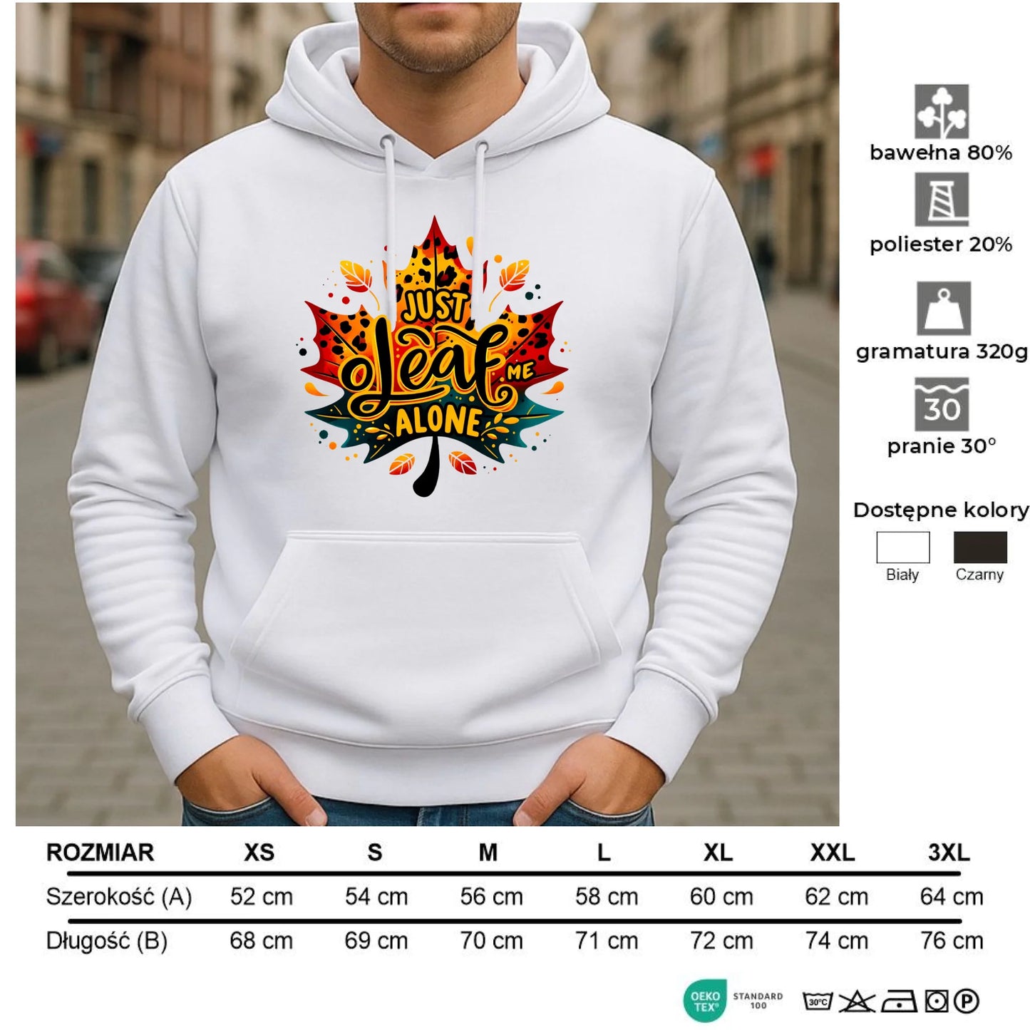 Bluza męska z kapturem jesienna - Just leaf me alone JS22