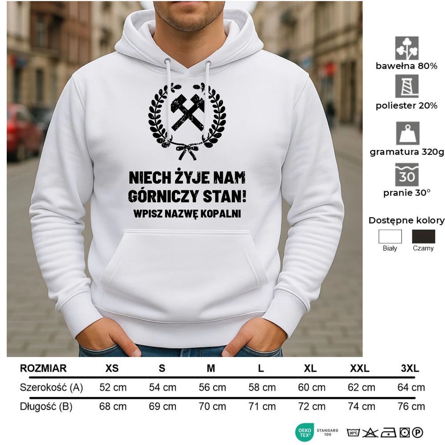 Bluza męska z kapturem - prezent dla górnika - Niech żyje nam górniczy stan - personalizowana G24 - StoryCups.pl