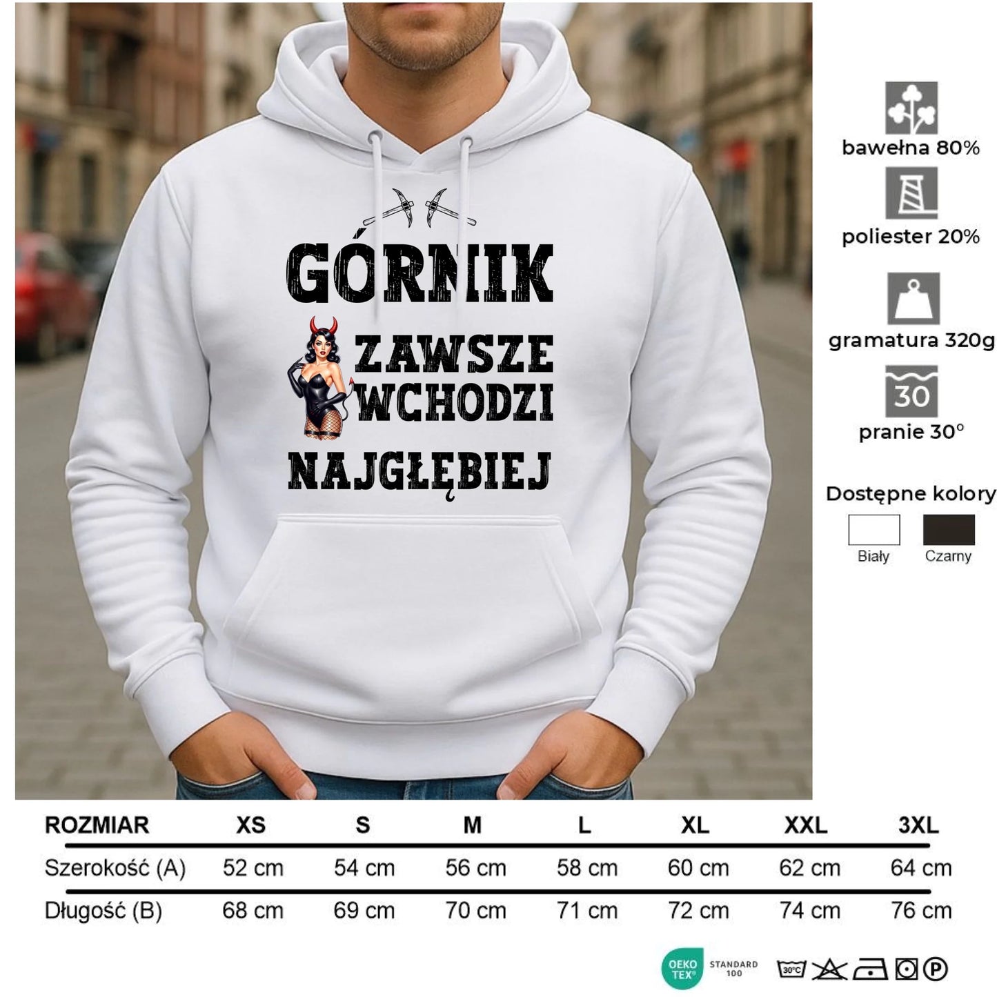 Bluza męska z kapturem - prezent dla górnika - Górnik zawsze wchodzi najgłębiej G22 - StoryCups.pl