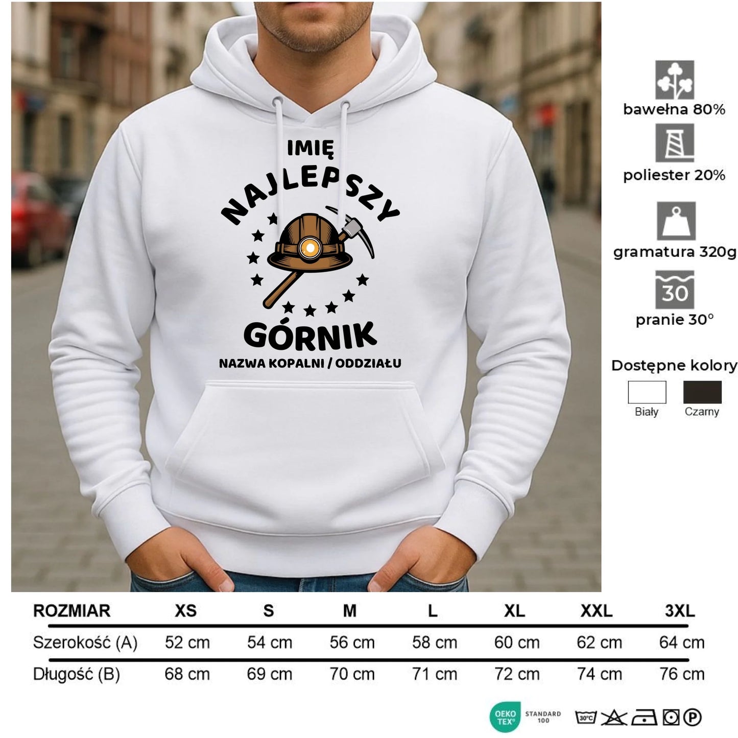 Bluza męska z kapturem - prezent dla górnika - Najlepszy górnik - personalizowana G23 - StoryCups.pl