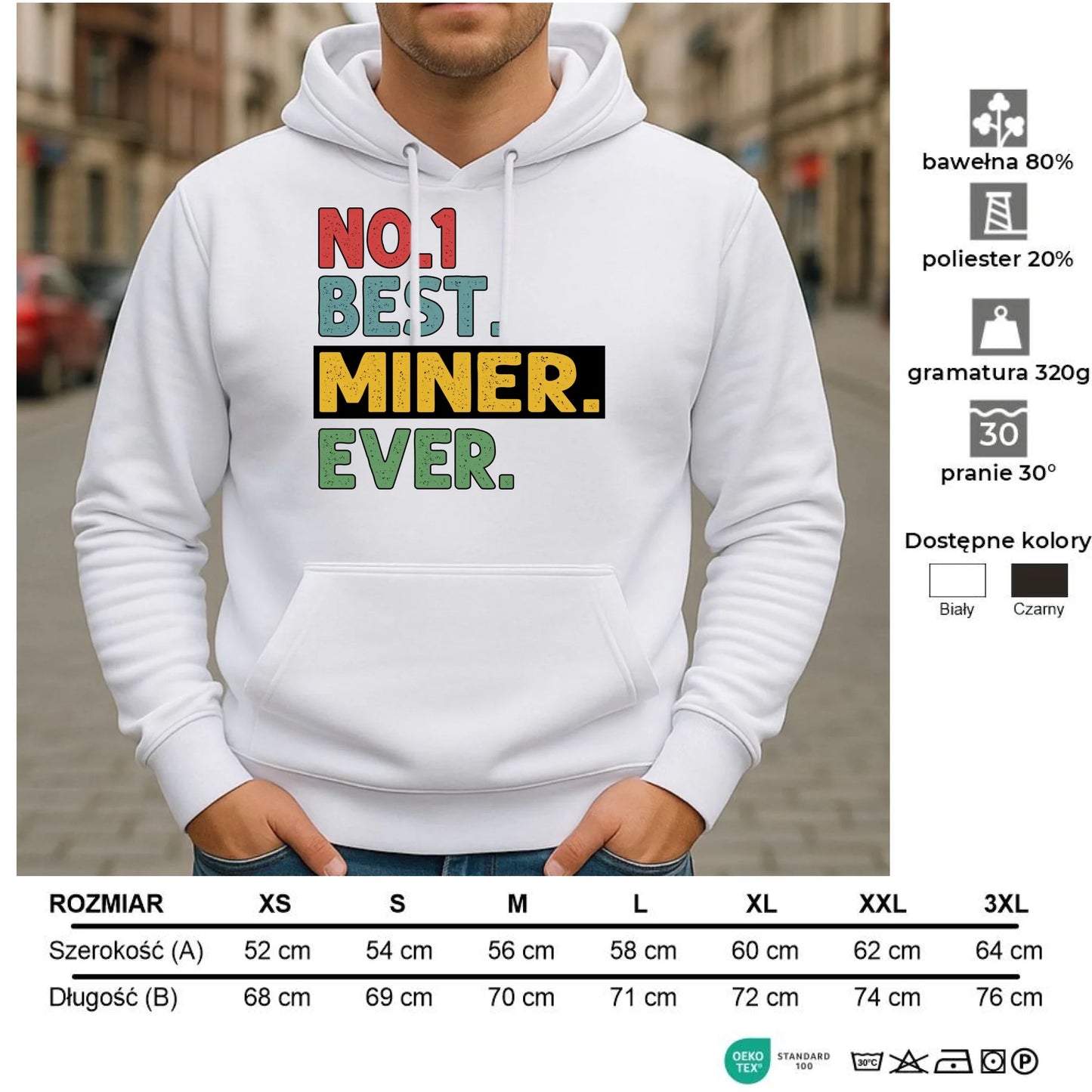 Bluza męska z kapturem - prezent dla górnika - Best miner ever G12 - StoryCups.pl