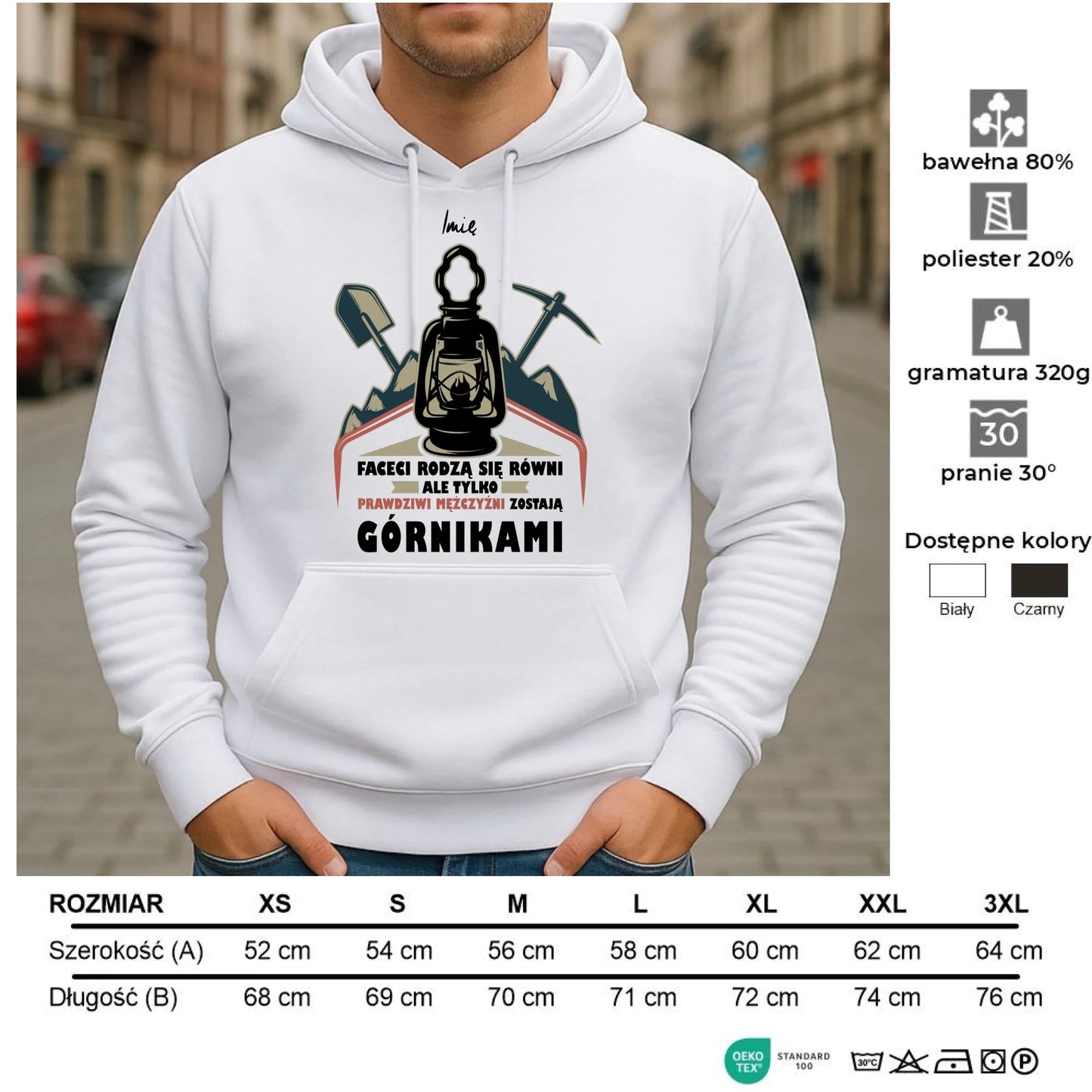 Bluza męska z kapturem - prezent dla górnika - Prawdziwi mężczyźni zostają górnikami - personalizowana G08 - StoryCups.pl