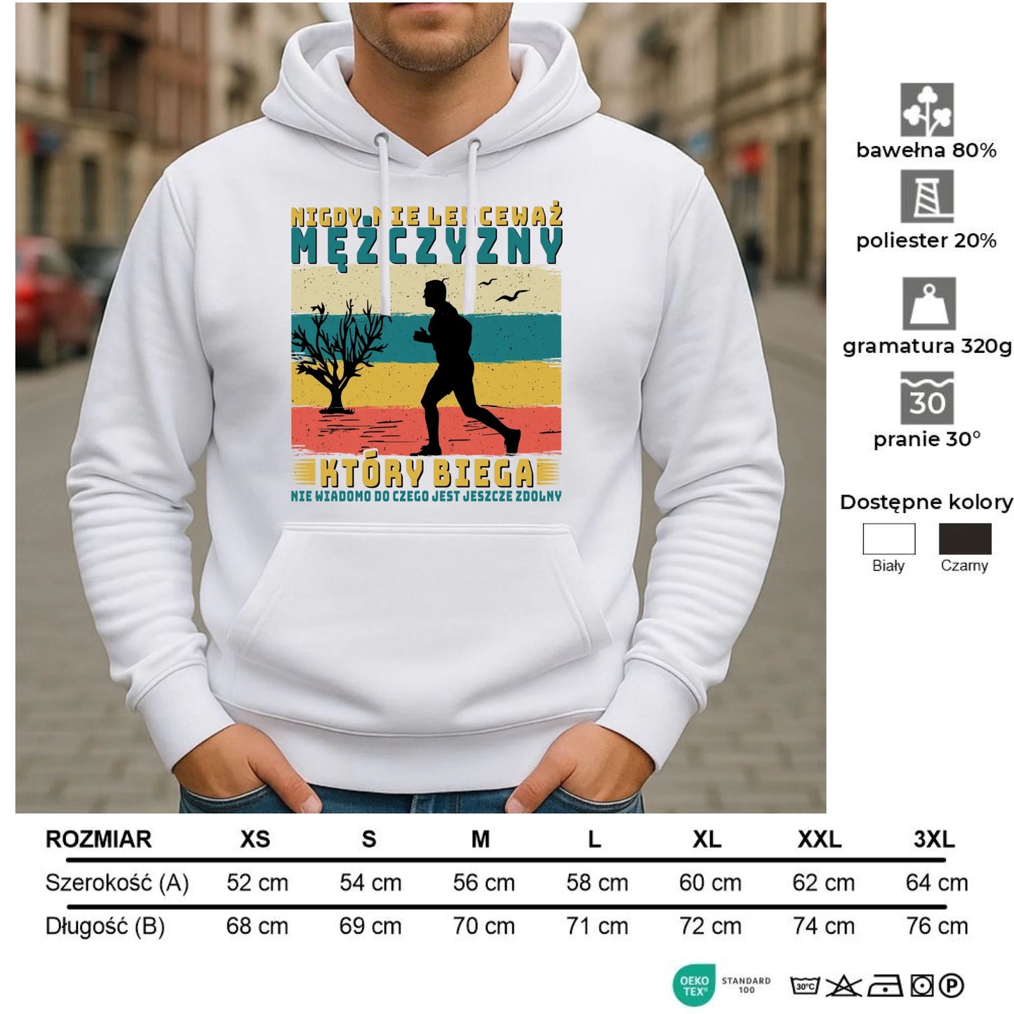Bluza męska z kapturem dla biegacza - Nigdy nie lekceważ HB03 - StoryCups.pl