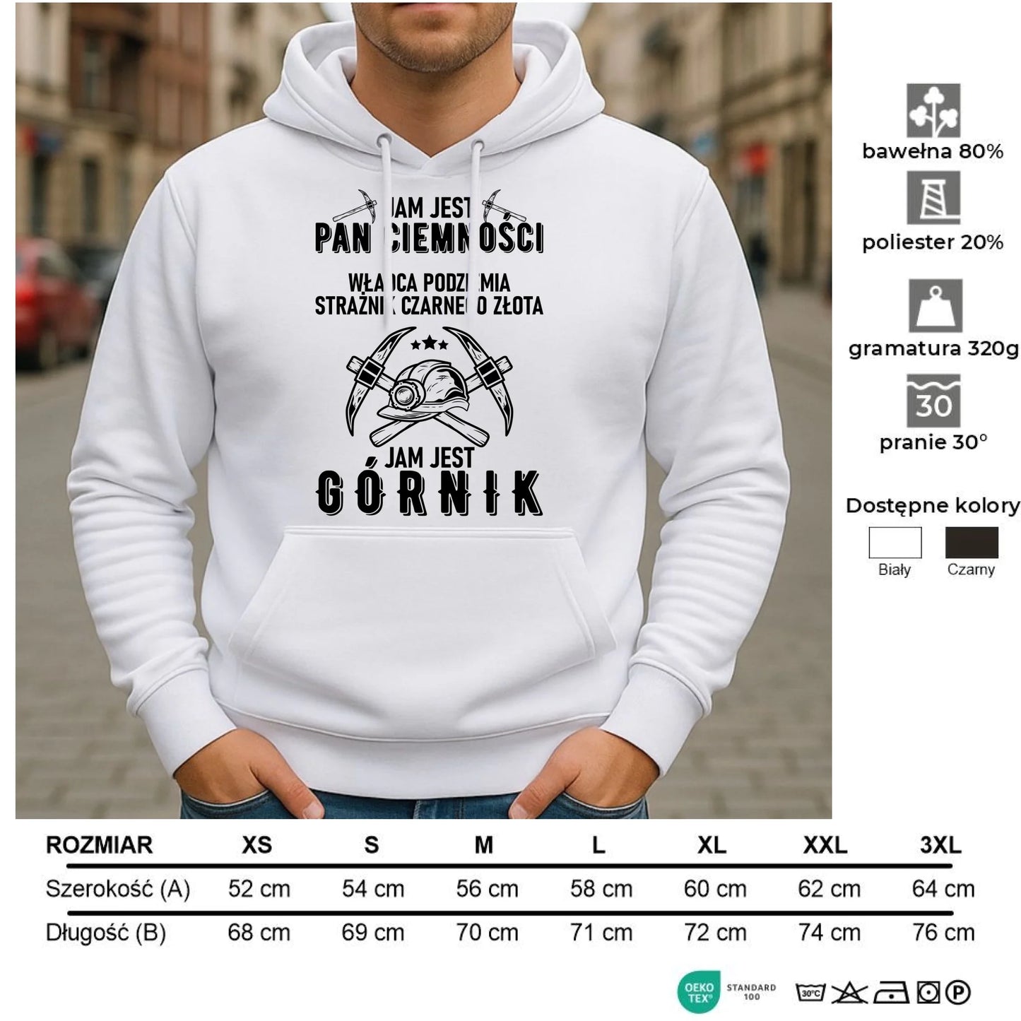 Bluza męska z kapturem - prezent dla górnika - Pan ciemności jam jest górnik G04 - StoryCups.pl