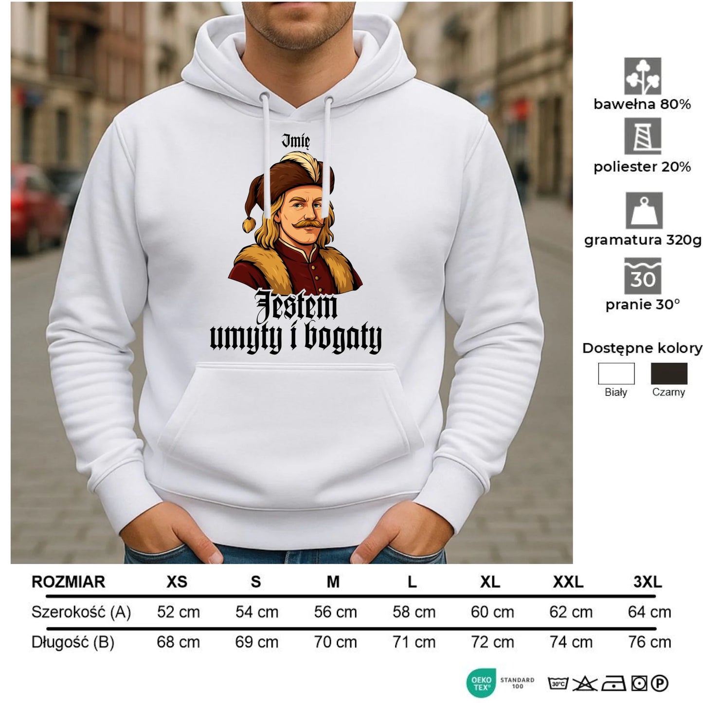 Bluza męska z kapturem - Jestem umyty i bogaty - dla fanów serialu 1670 - personalizowana H60 - StoryCups.pl