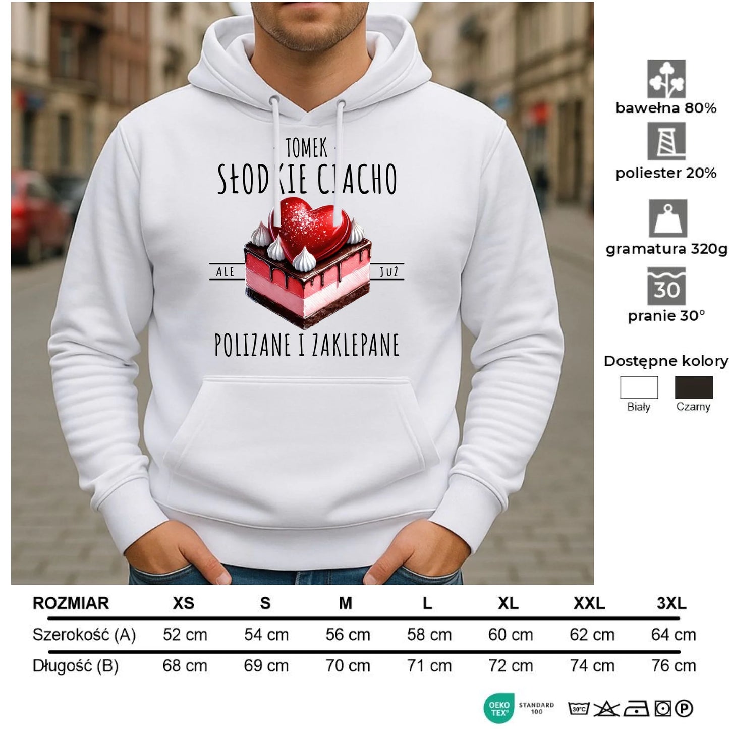 Bluza męska z kapturem - Słodkie ciacho polizane i zaklepane - personalizowana W36 - StoryCups.pl