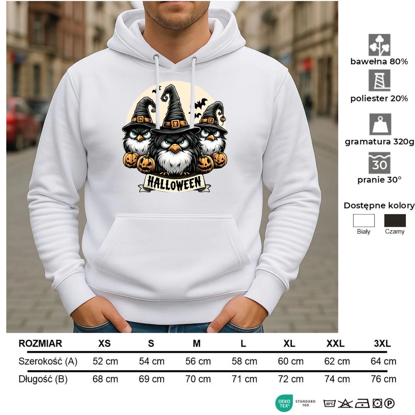 Bluza męska z kapturem na Halloween - Upiorne sowy wiedźmy HL15 - StoryCups.pl