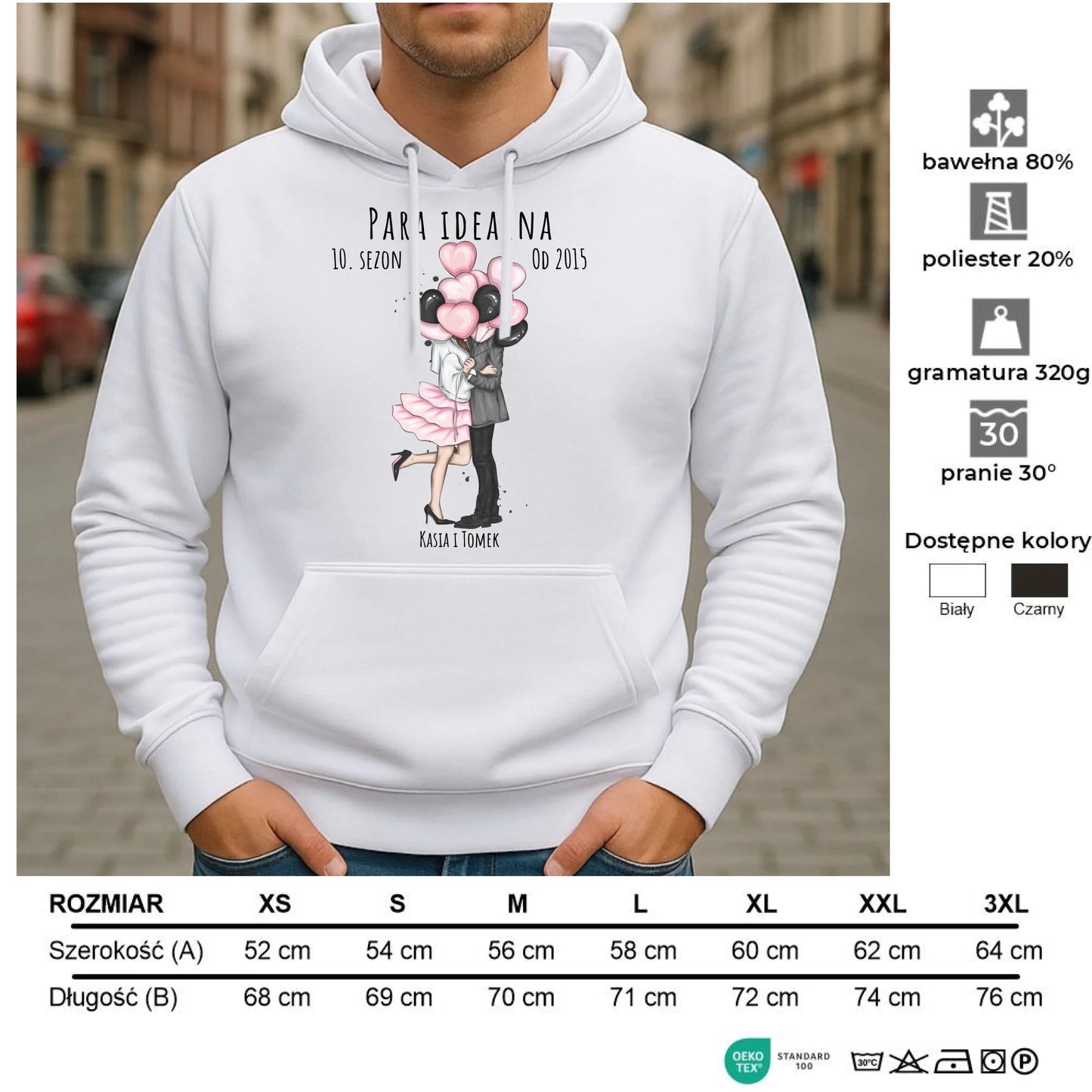 Bluza męska z kapturem dla par - prezent na rocznicę - Para idealna - personalizowana W11 - StoryCups.pl