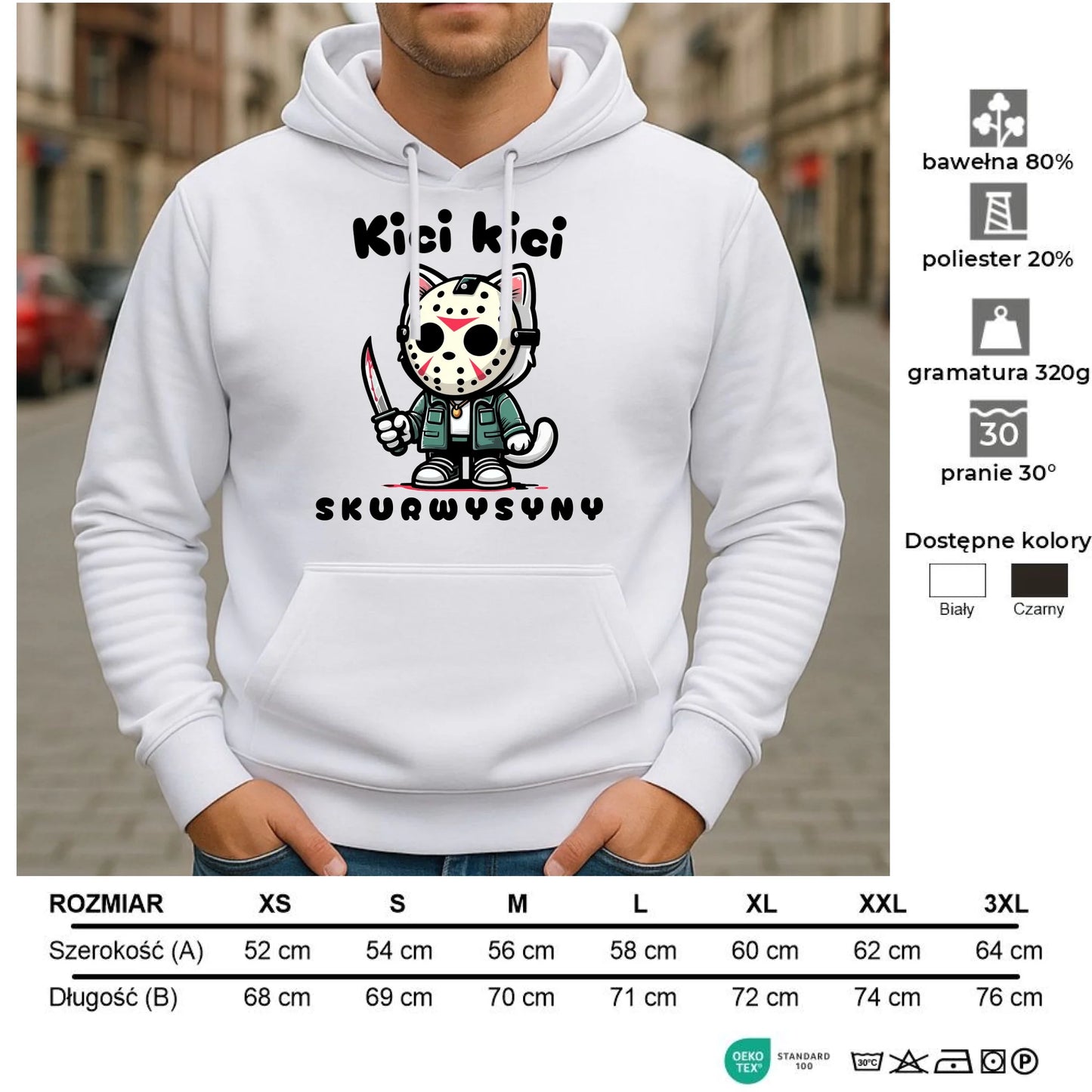 Bluza męska z kapturem na Halloween - Kici kici sk*rwysyny - bez cenzury HL28 - StoryCups.pl