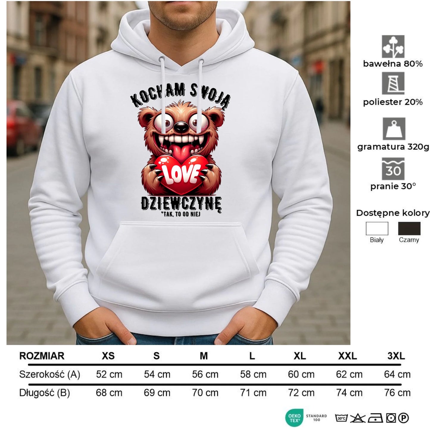 Bluza męska z kapturem - prezent dla chłopaka - Kocham swoją dziewczynę W30 - StoryCups.pl