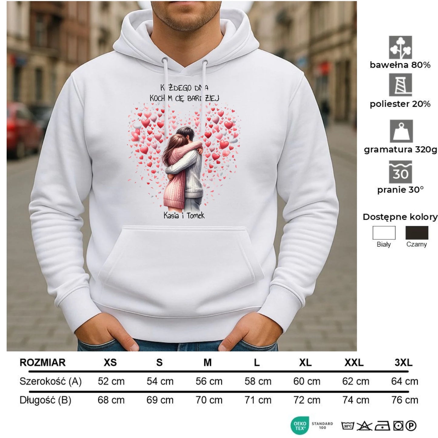 Bluza męska z kapturem dla par - prezent dla chłopaka - Kocham Cię - personalizowana W09 - StoryCups.pl