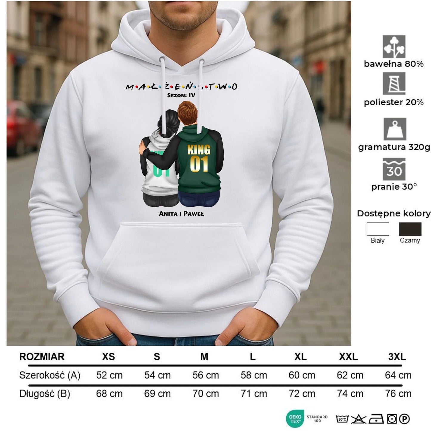Bluza męska z kapturem dla par - personalizowany prezent dla męża na rocznicę ślubu – Małżeństwo W05 - StoryCups.pl