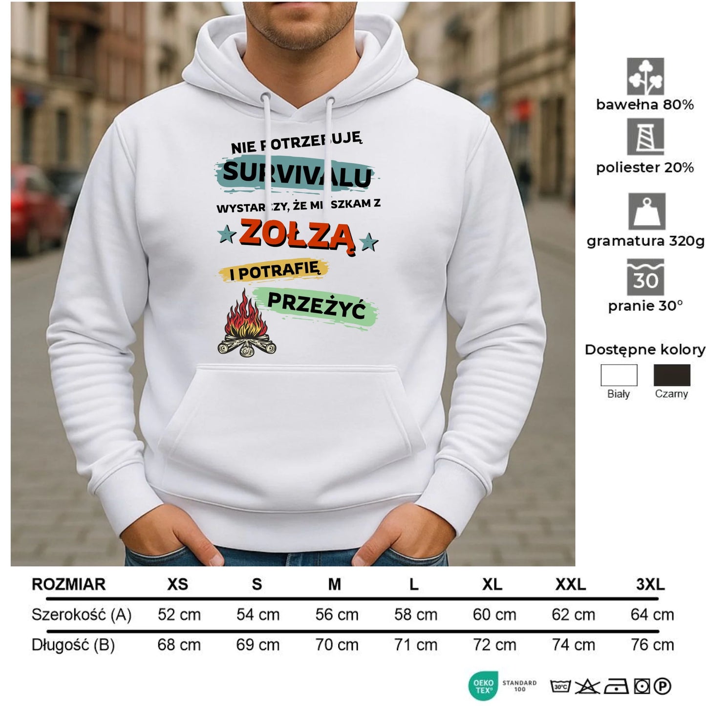 Bluza męska z kapturem – Prezent dla chłopaka męża - Nie potrzebuję survivalu, mieszkam z zołzą DCH25 - StoryCups.pl