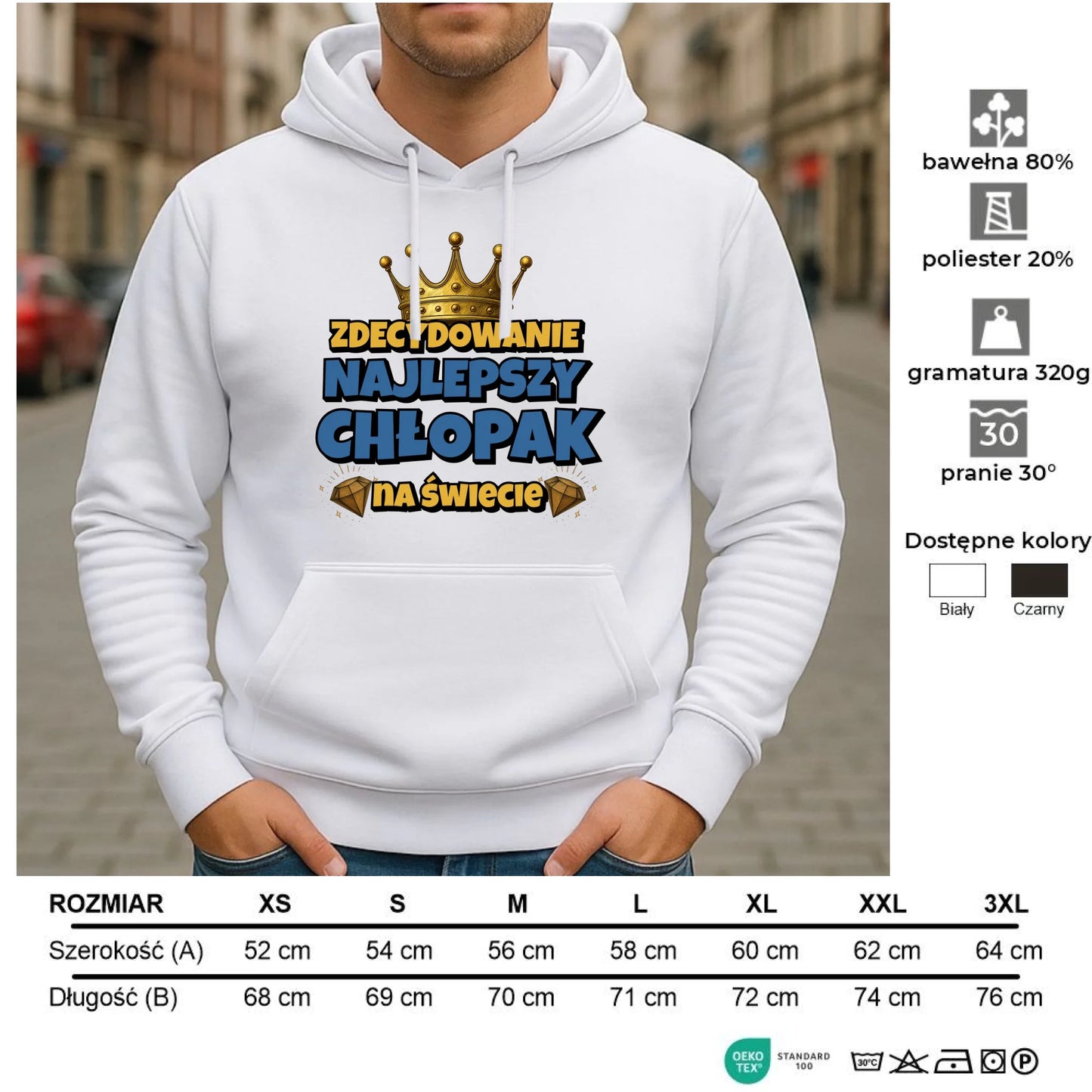 Bluza męska z kapturem - Prezent na Dzień Chłopaka - Najlepszy chłopak DCH21 - StoryCups.pl