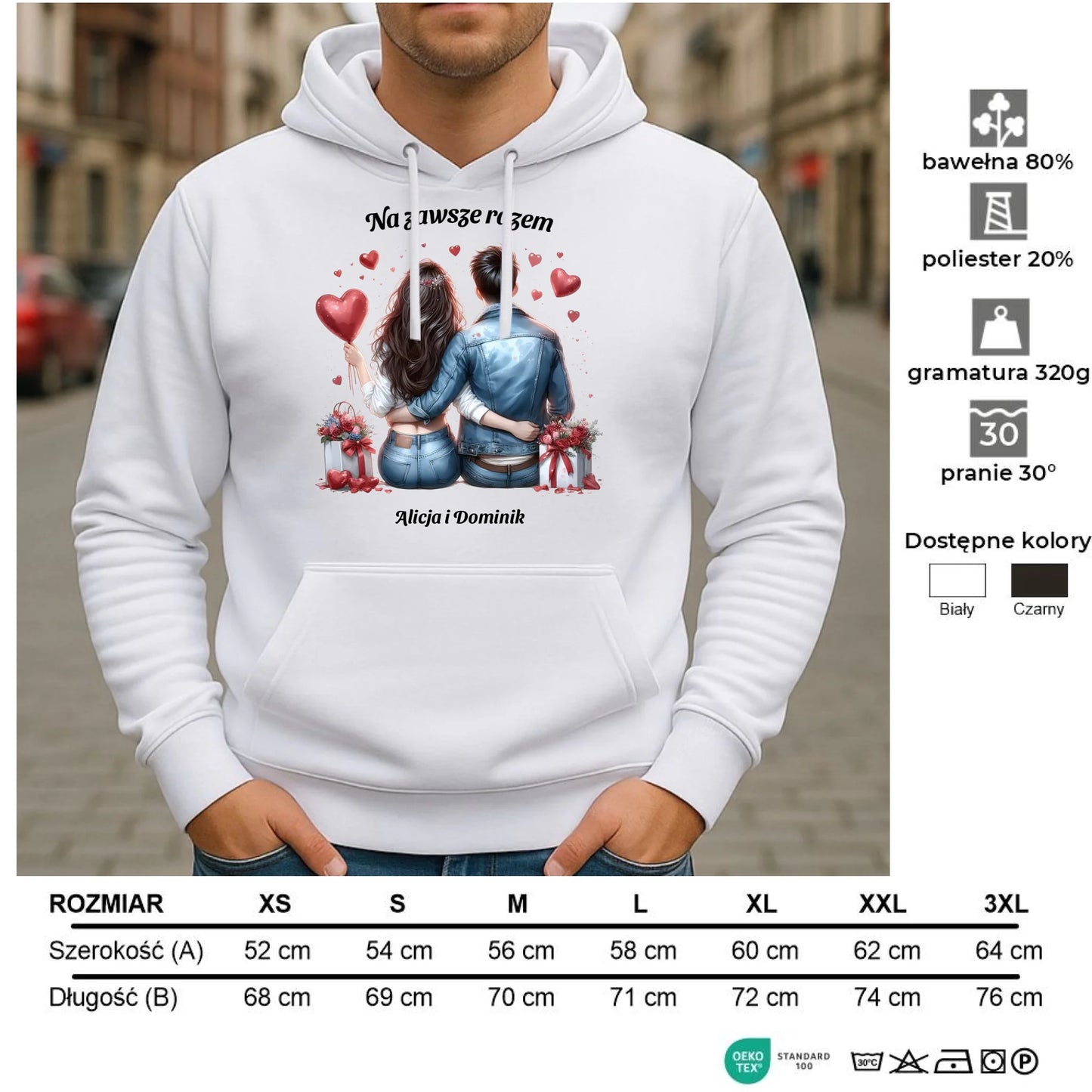 Bluza męska z kapturem dla par - prezent dla chłopaka - Na zawsze razem - personalizowana W07 - StoryCups.pl