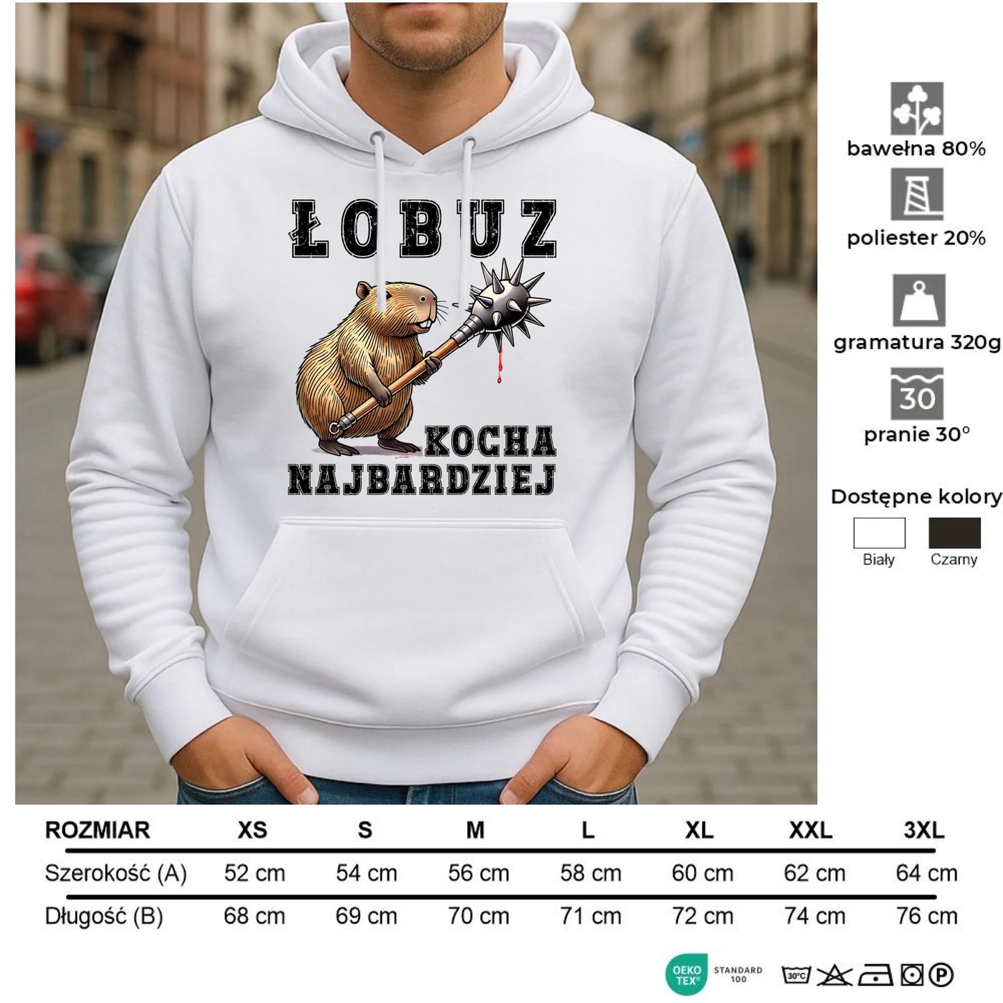 Bluza męska z kapturem - prezent dla chłopaka - Łobuz kapibara z maczugą DCH17 - StoryCups.pl