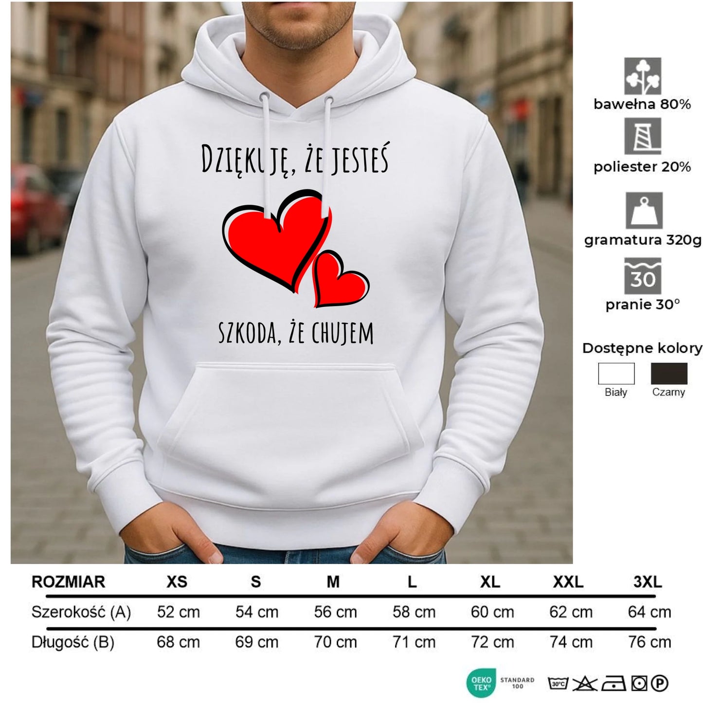 Bluza męska z kapturem - Dziękuję, że jesteś szkoda, że ch#jem - bez cenzury DCH10 - StoryCups.pl