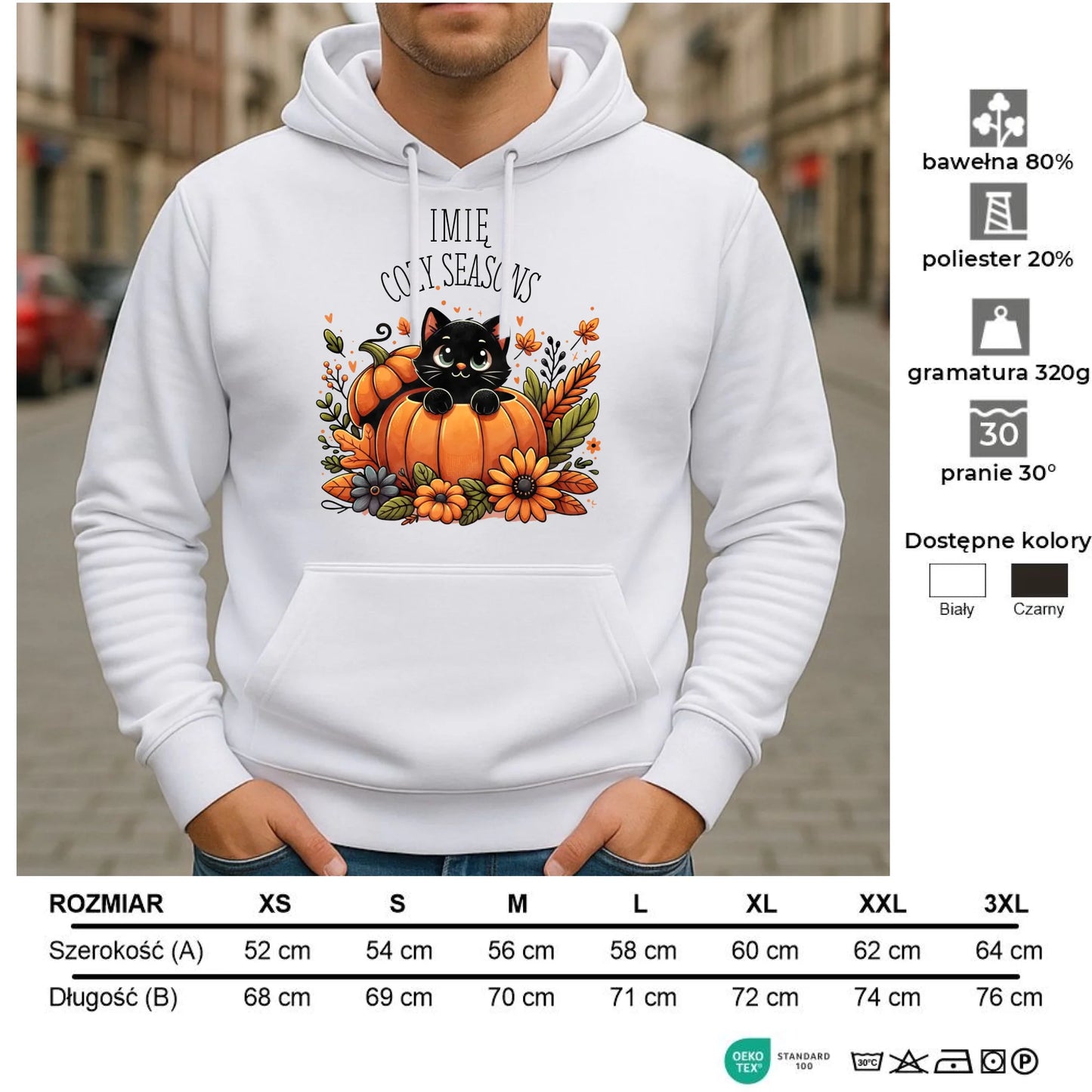 Bluza męska z kapturem jesienna - Cozy Seasons - personalizowana JS01 - StoryCups.pl