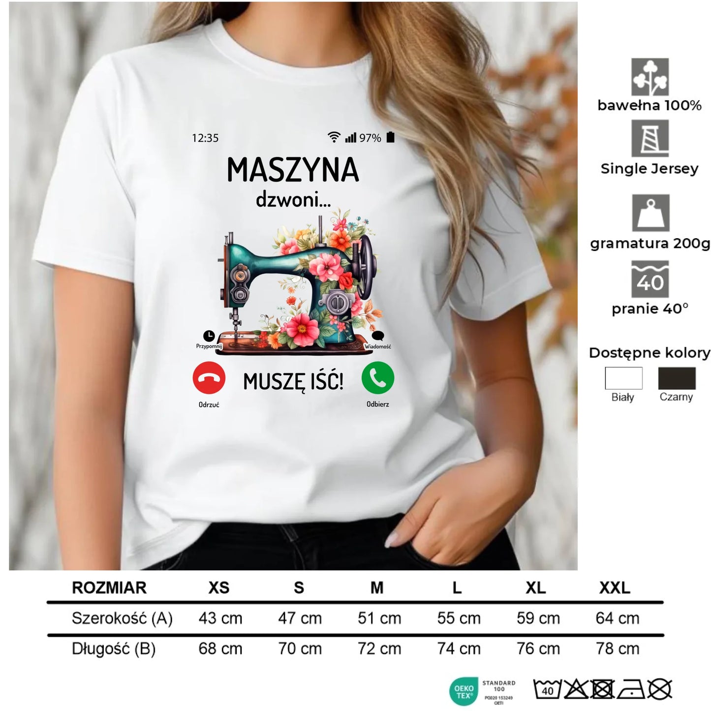 Koszulka damska szyciowa dla krawcowej - Maszyna dzwoni muszę iść HS05 - StoryCups.pl