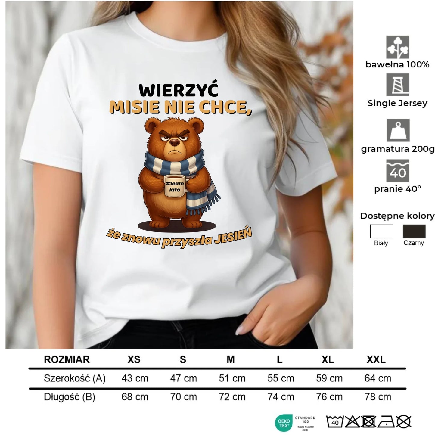 Koszulka damska jesienna - Wierzyć MISIE nie chce, że znowu przyszła jesień - Team lato JS35 - StoryCups.pl