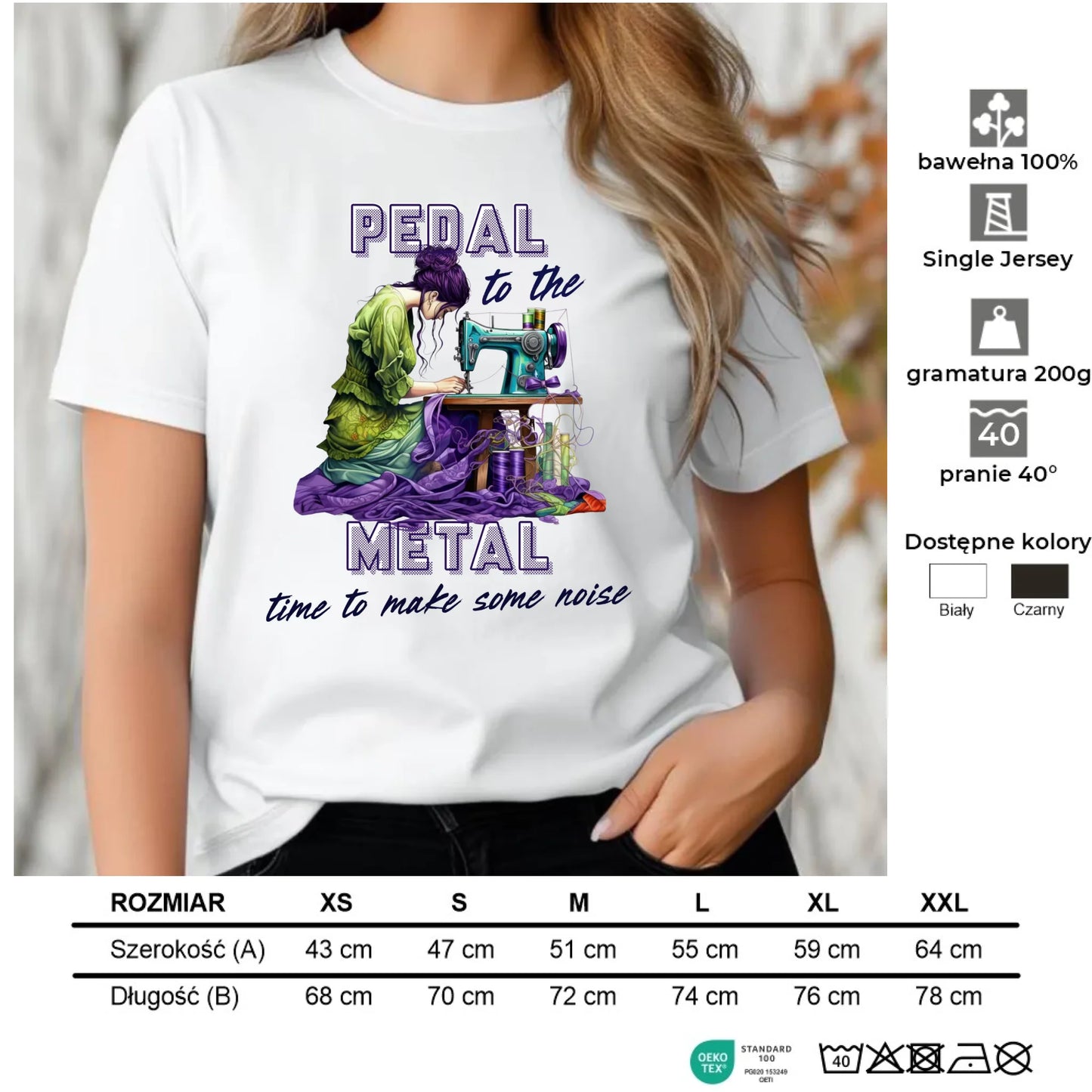 Koszulka damska szyciowa - prezent dla krawcowej - PEDAL METAL HS01 - StoryCups.pl