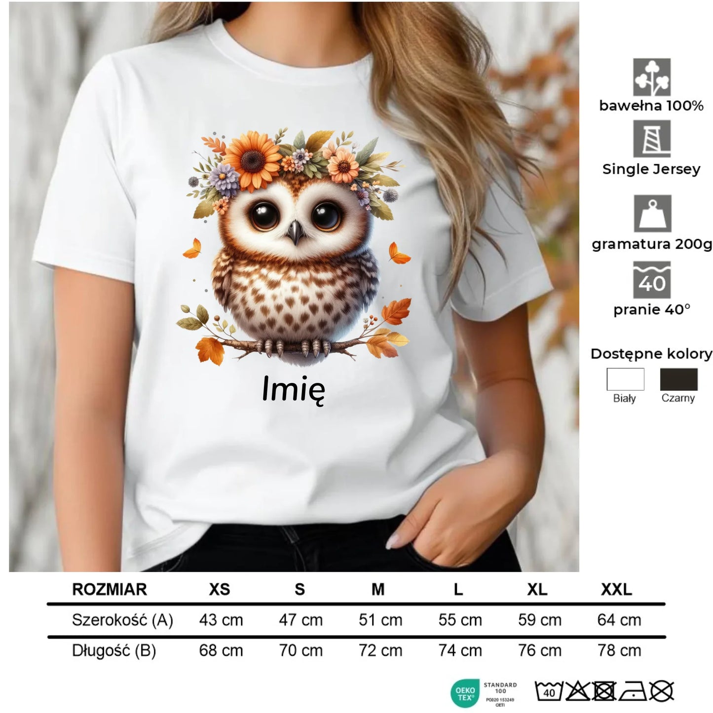 Koszulka damska jesienna - Sowa w kwiatach JS32 - StoryCups.pl
