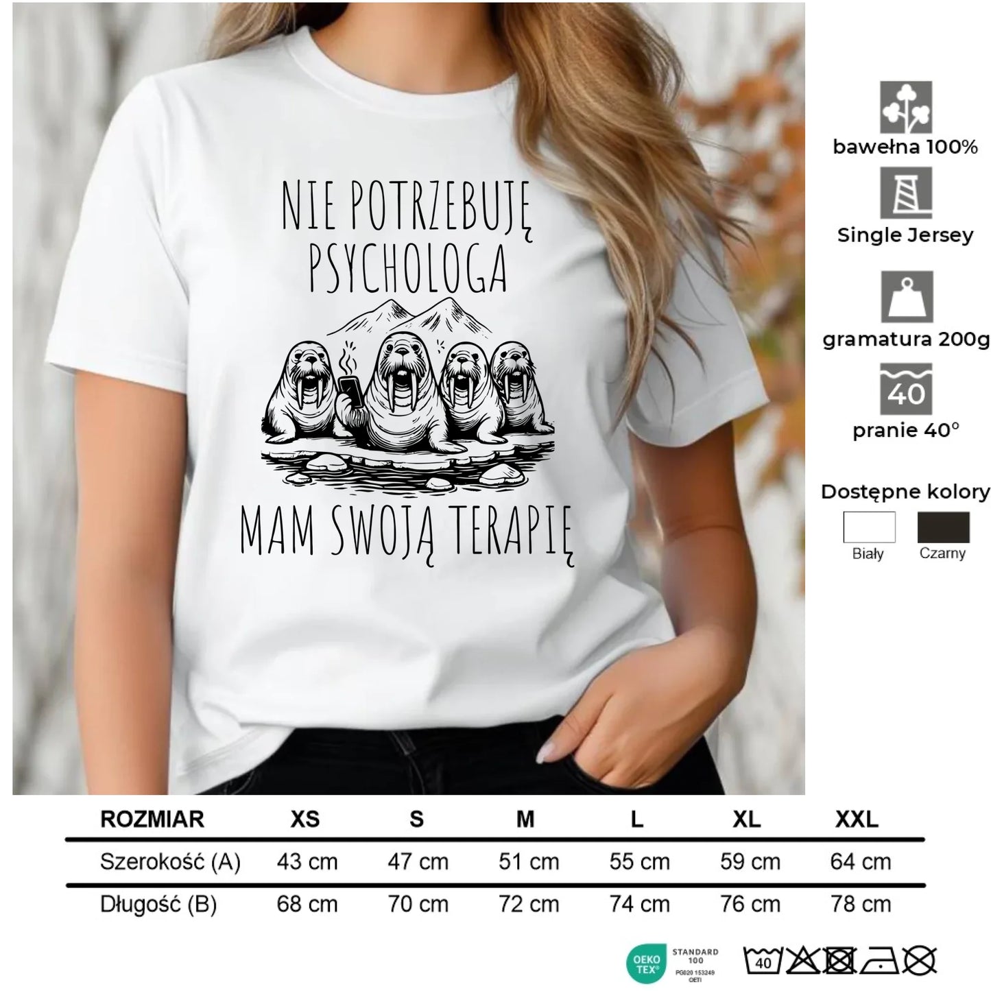 Koszulka damska - prezent dla morsa - Nie potrzebuję psychologa HM14 - StoryCups.pl